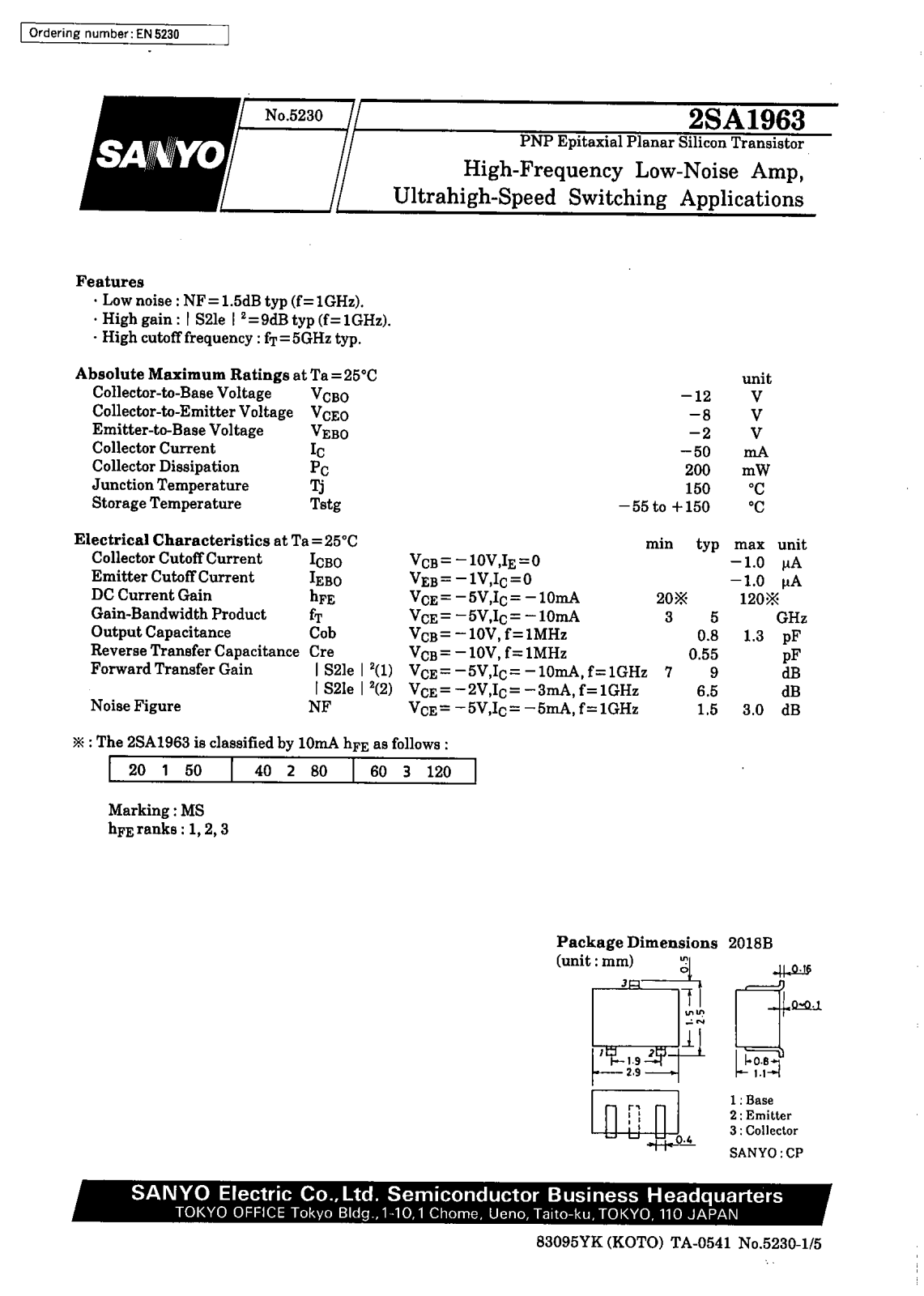 SANYO 2SA1963 Datasheet