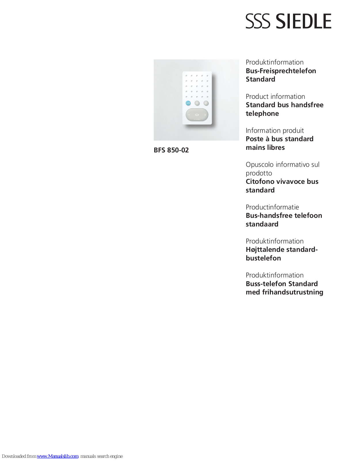 SSS Siedle BFS 850-02 Product Information