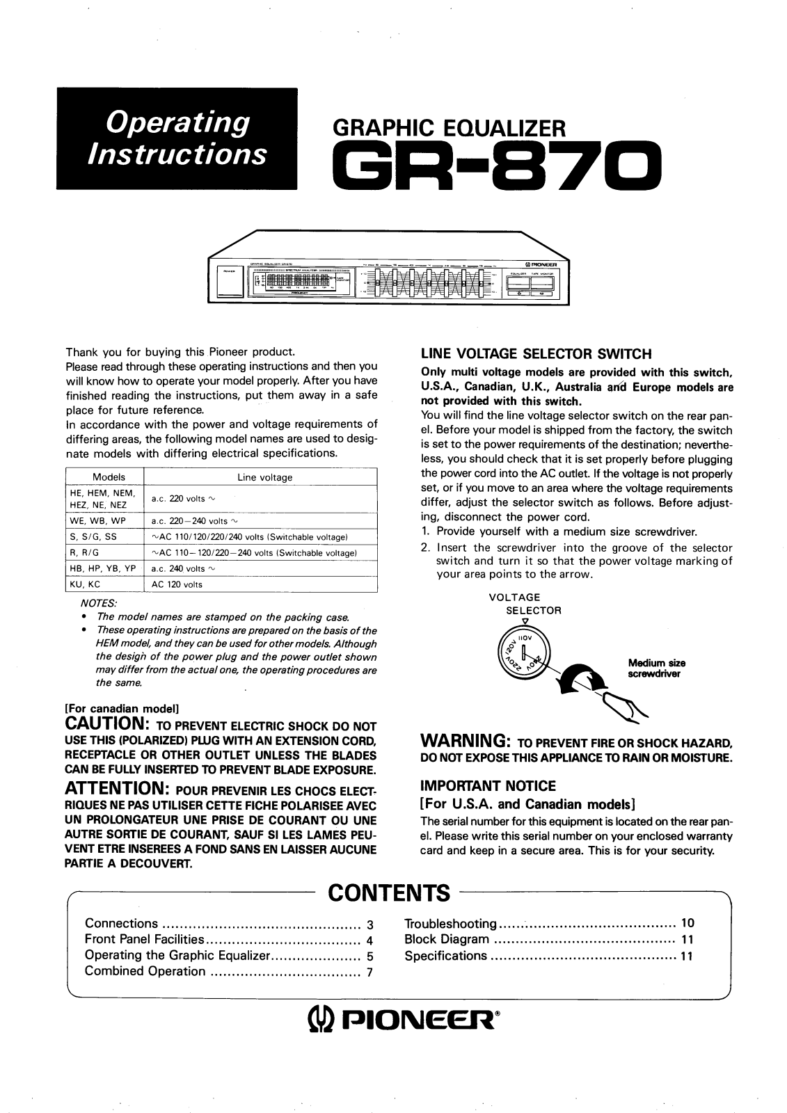 Pioneer GR-870 User Manual