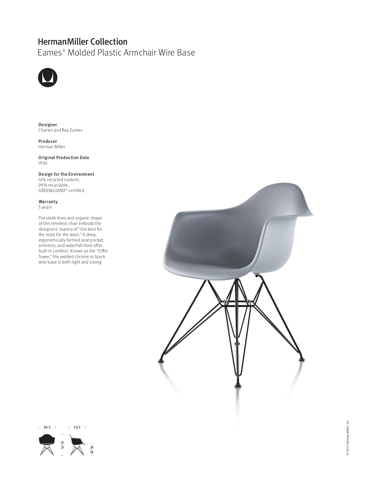 Herman Miller Eames Molded Plastic Armchair Wire Base User Manual