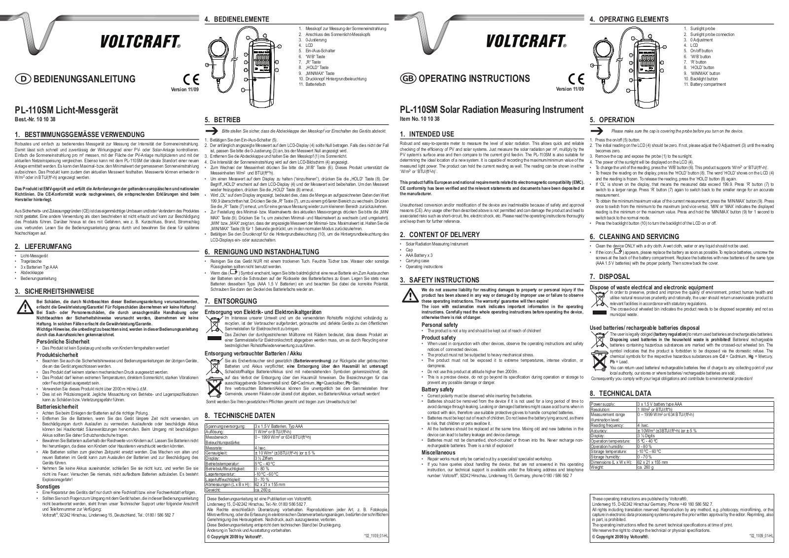 VOLTCRAFT PL-110SM User guide