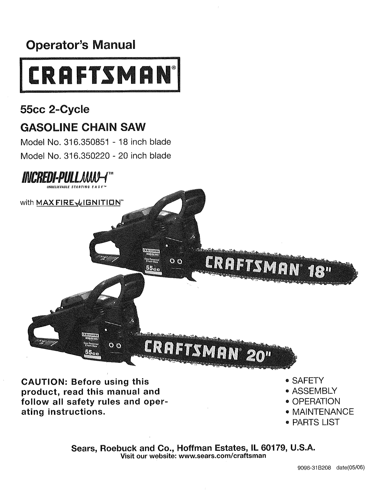 Craftsman 316.350851, 316.350220 User Manual