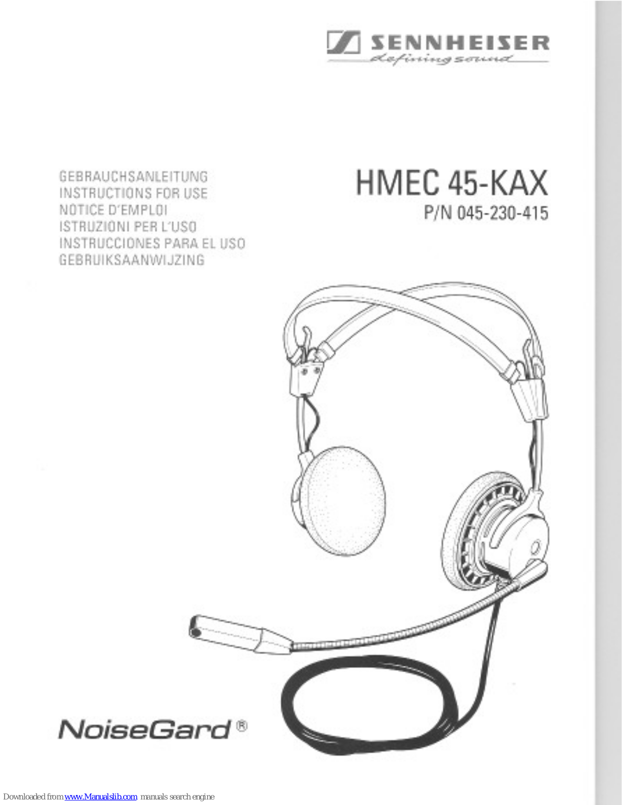 Sennheiser NoiseGard HMEC 45-KAX User Manual