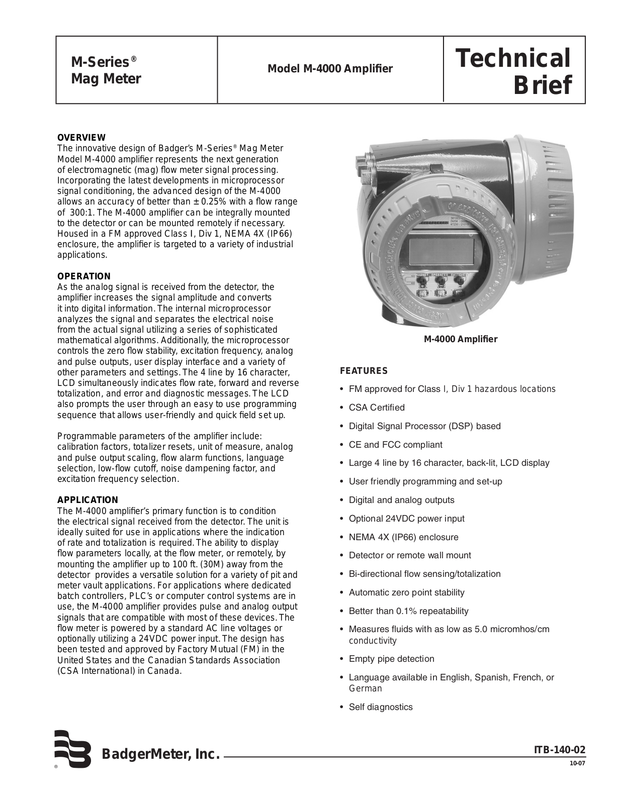 Badger Meter M4000 Data sheet