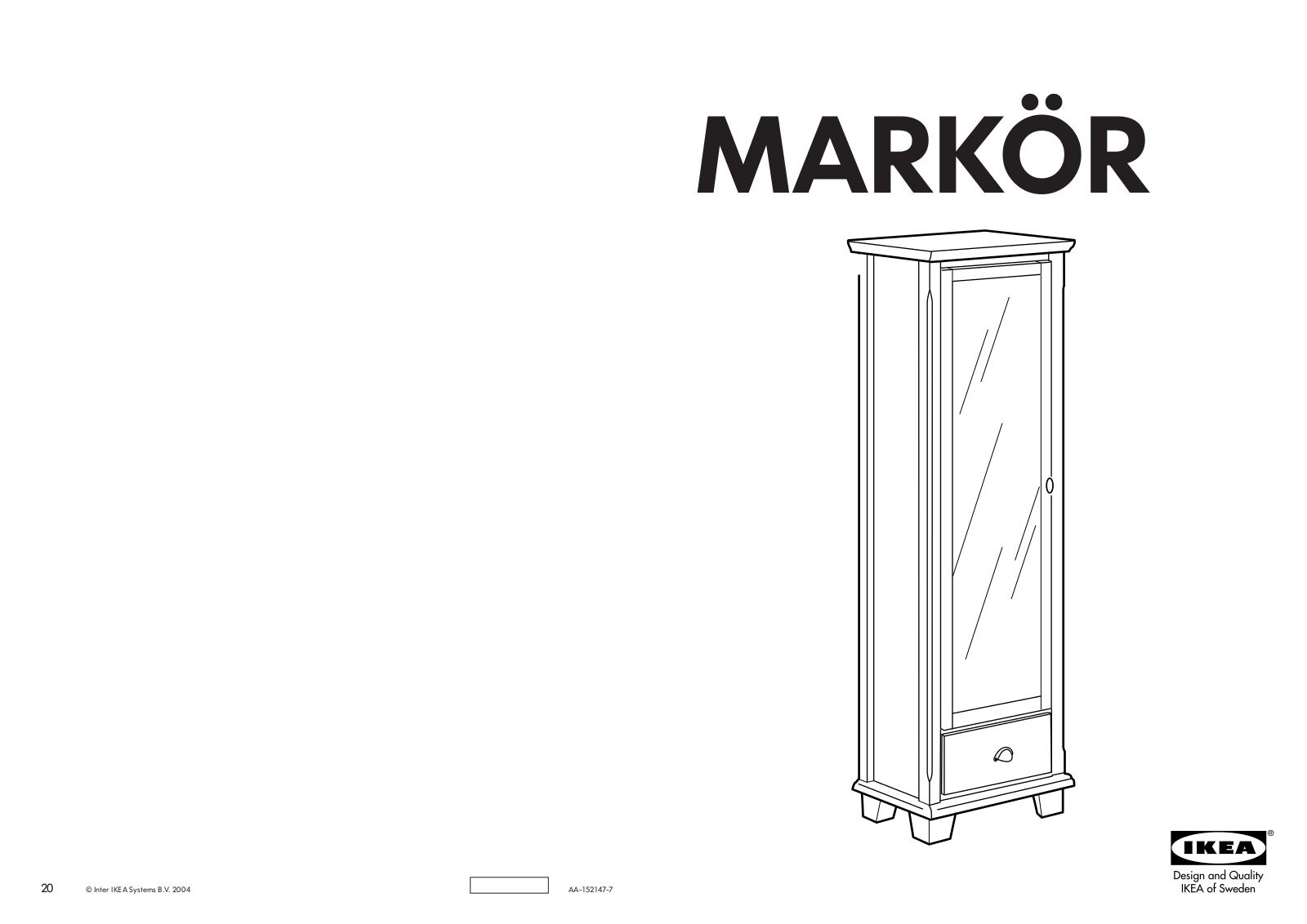 IKEA MARKÖR GLASS-DOOR CABINET 20X60