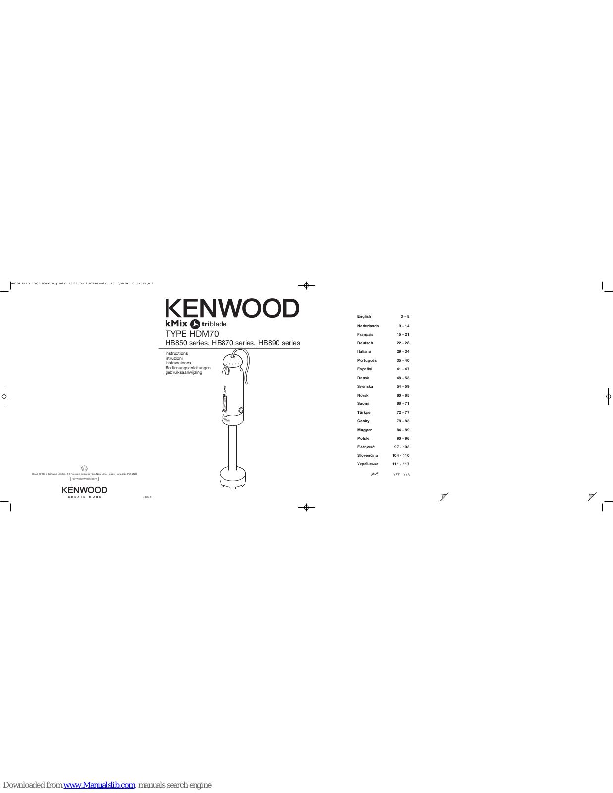 Kenwood HB850 series, HB870 series, HB890 series Instructions Manual