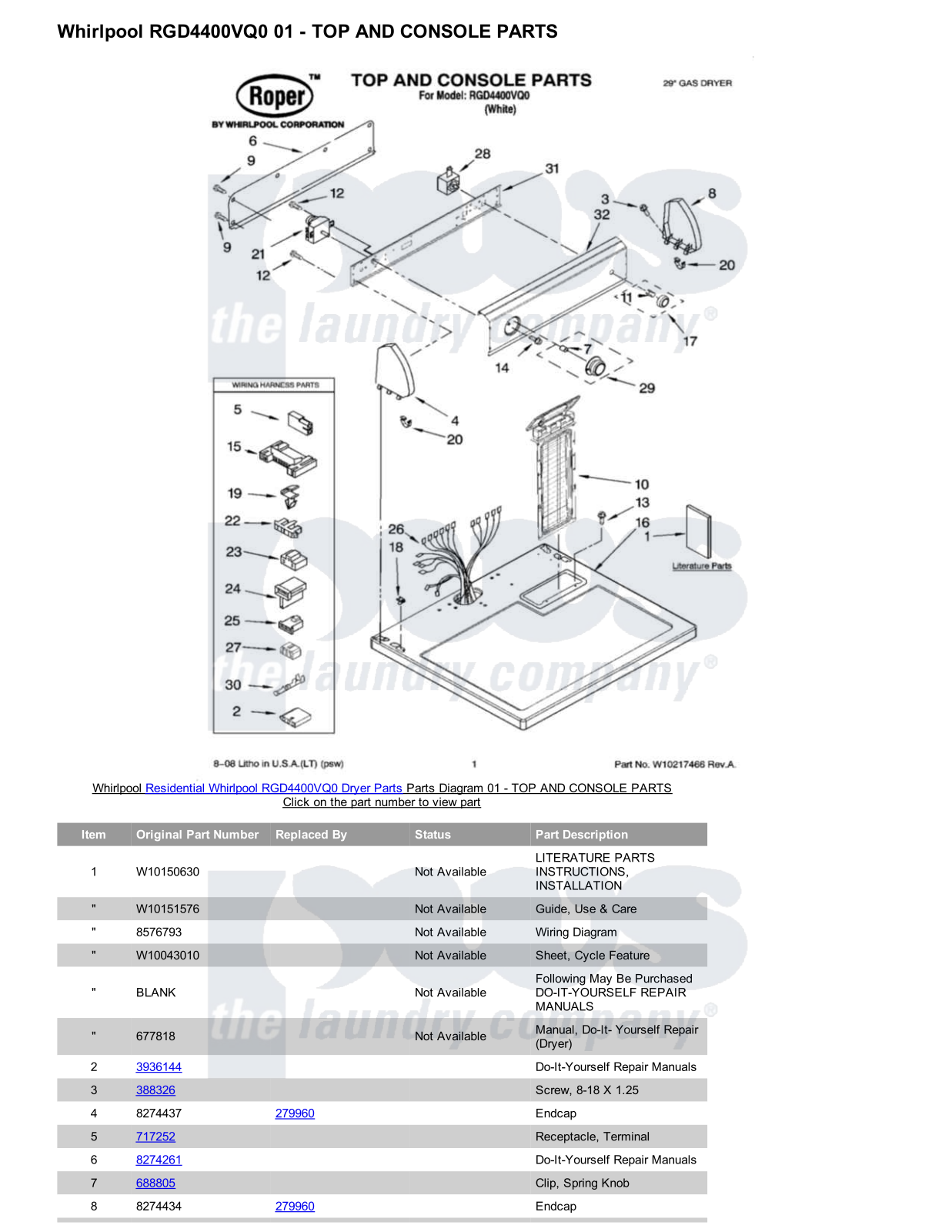 Whirlpool RGD4400VQ0 Parts Diagram