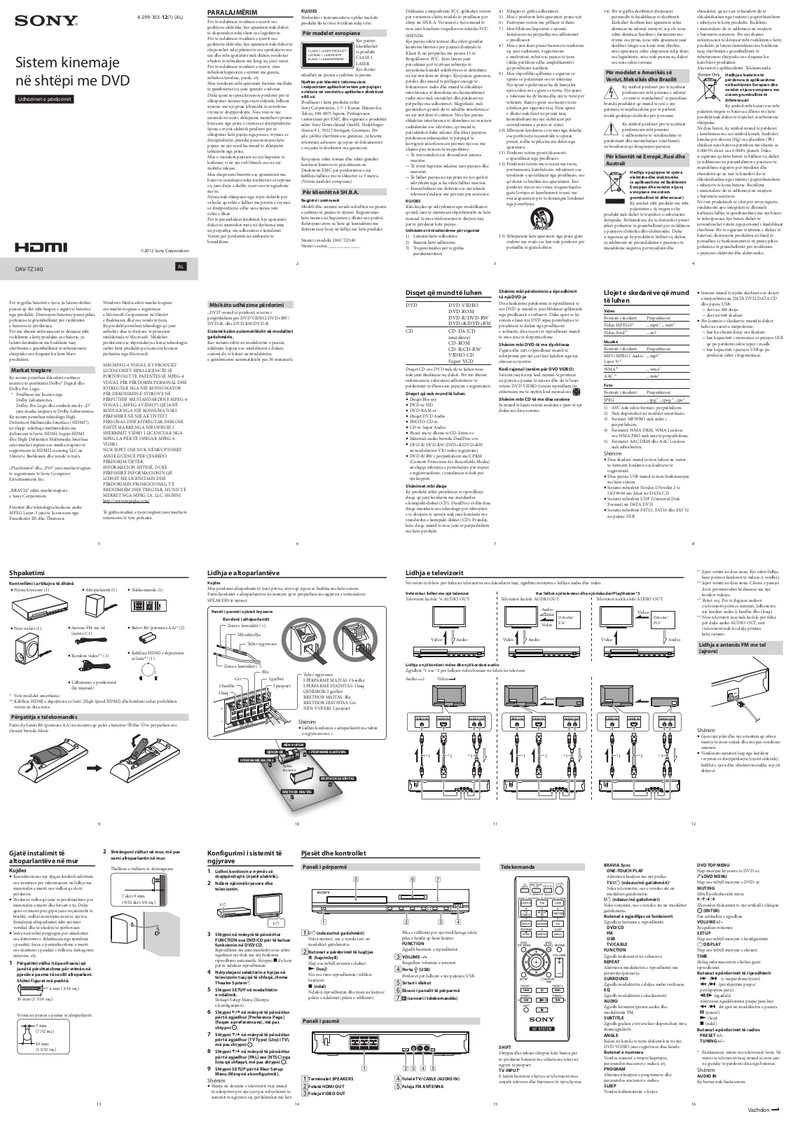 Sony DAV-TZ140 User Manual