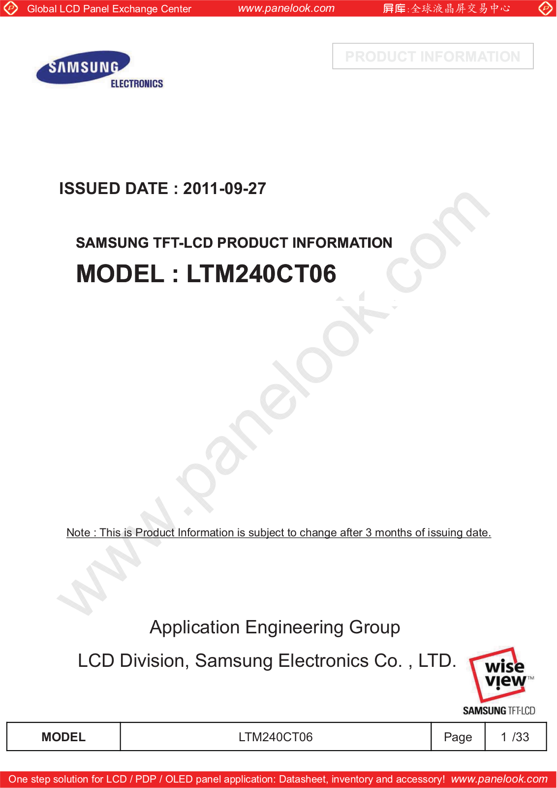 SAMSUNG LTM240CT06 Specification