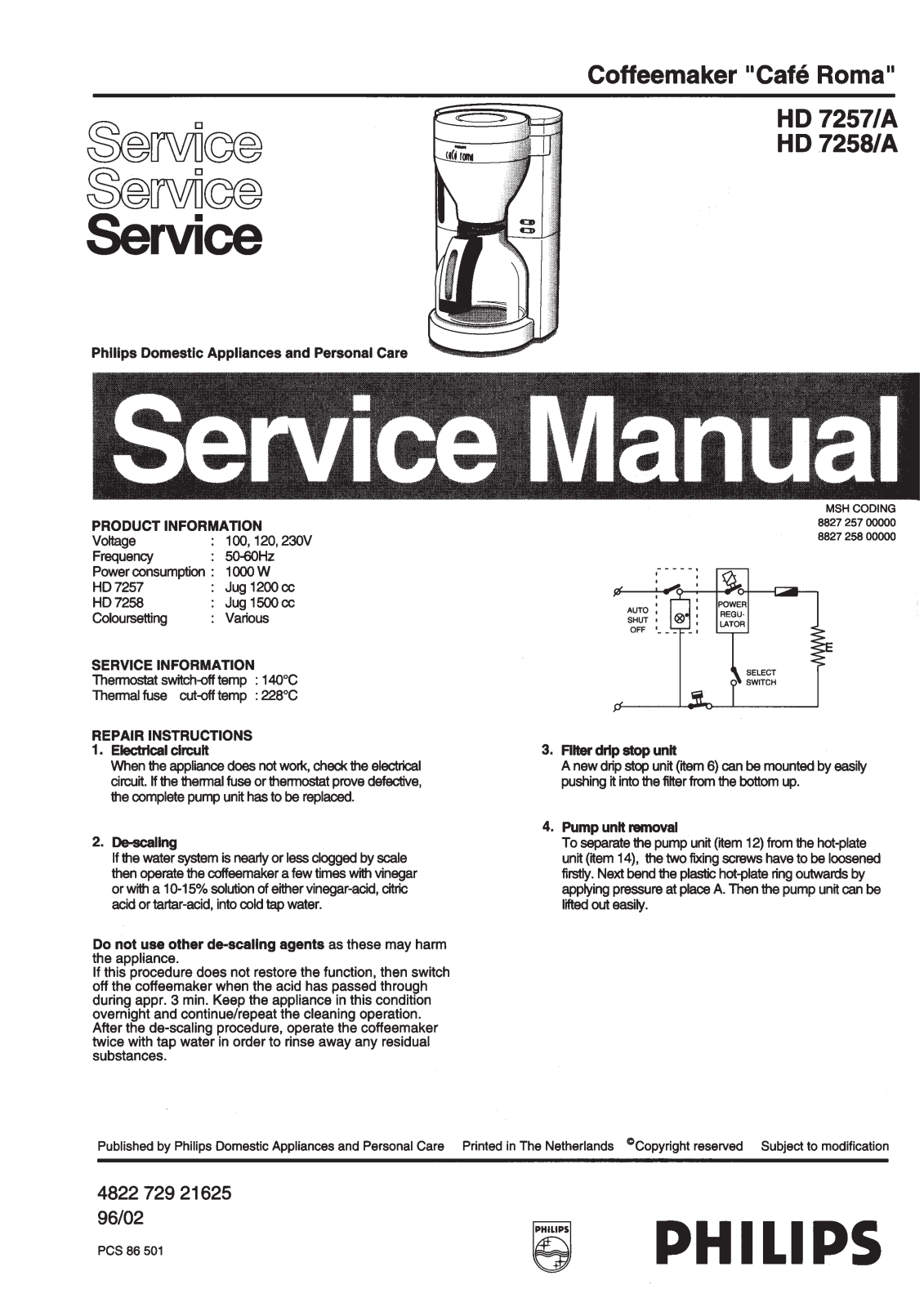 Philips HD7257A Service Manual