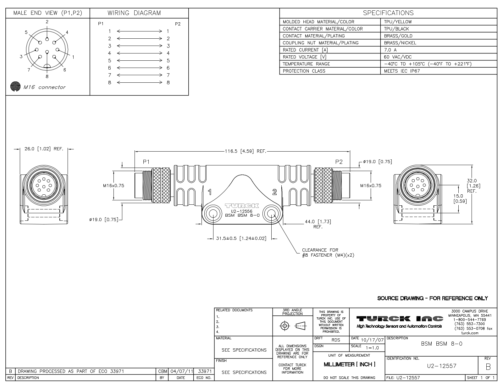 Turck BSMBSM8-0 Specification Sheet