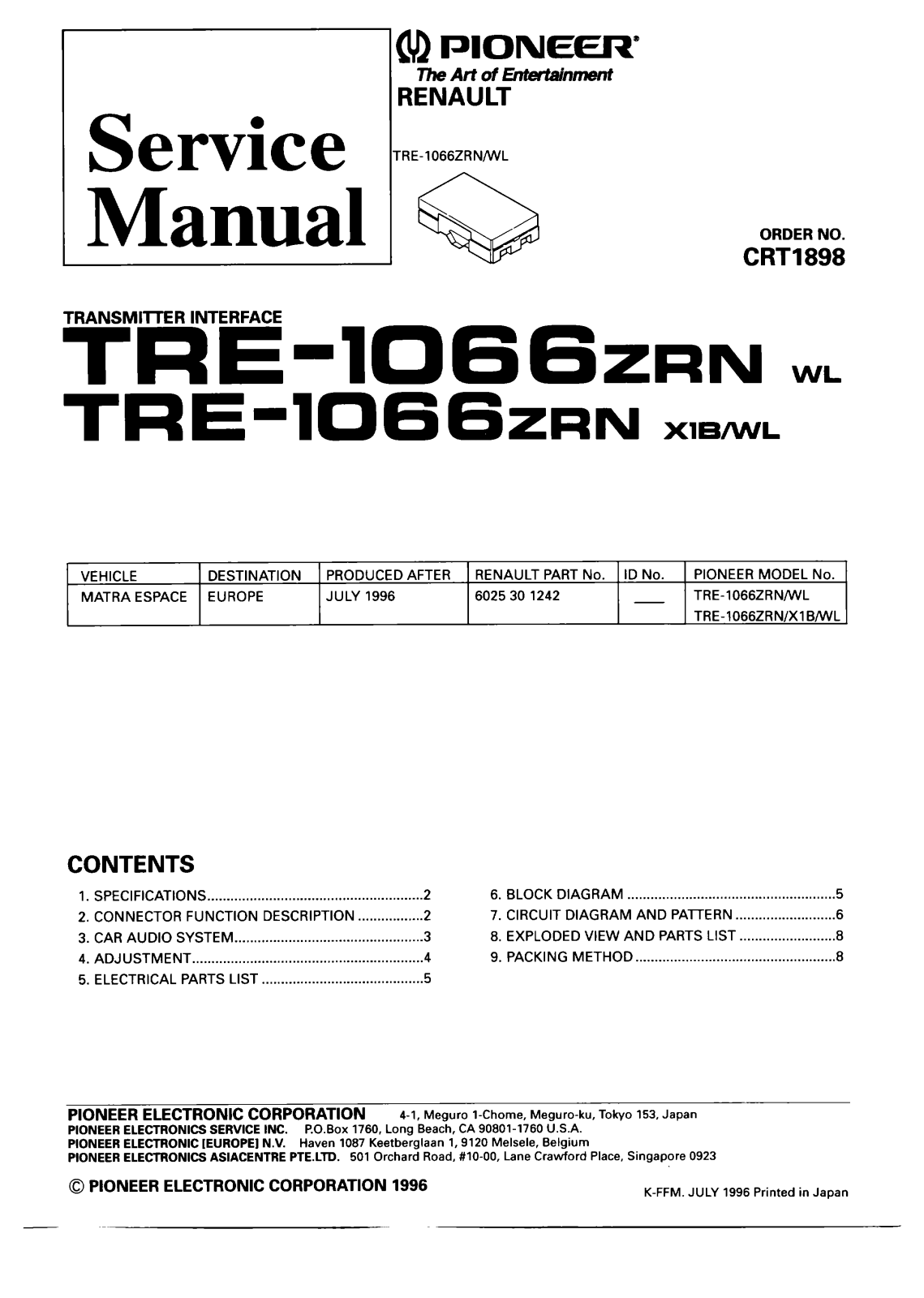 Pioneer TRE-1066 Service manual