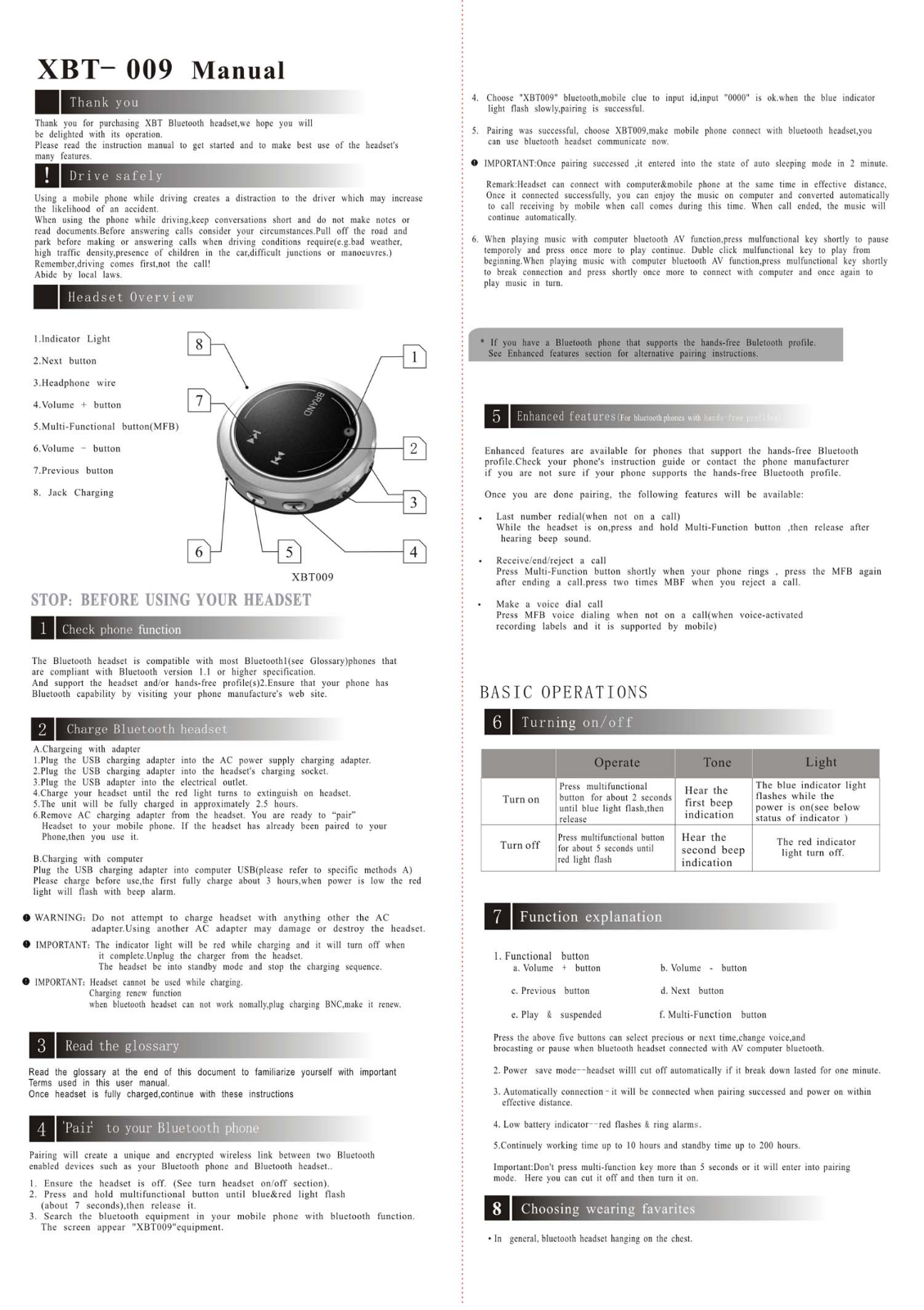 Xwoda Electronics XBT009 Users Manual