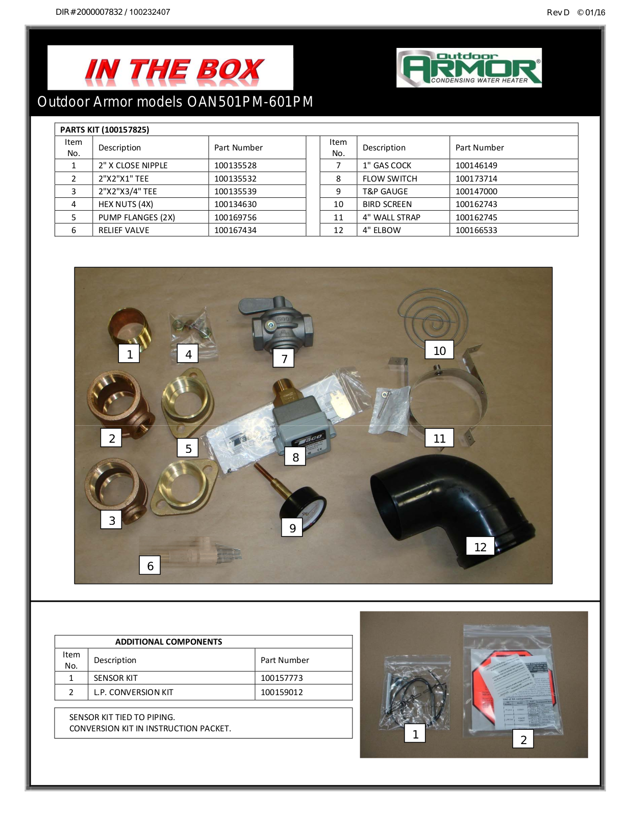 Lochinvar OAN501PM Parts List