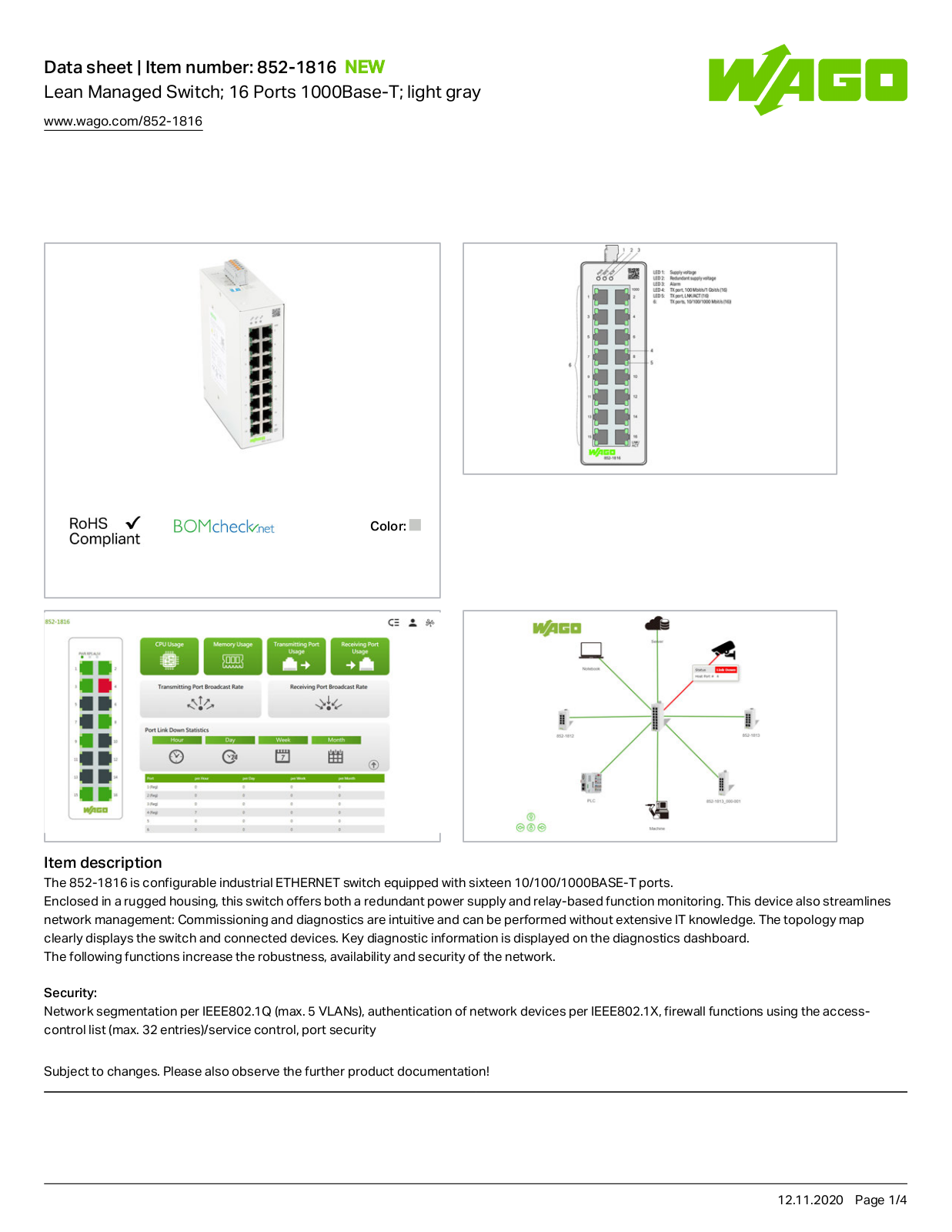 Wago 852-1816 Data Sheet