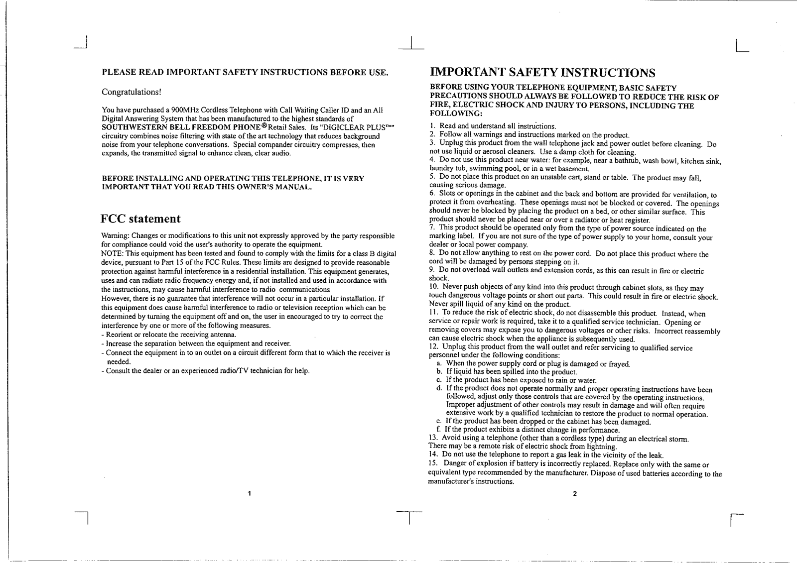 Continental Conair FF2150A FCC Information