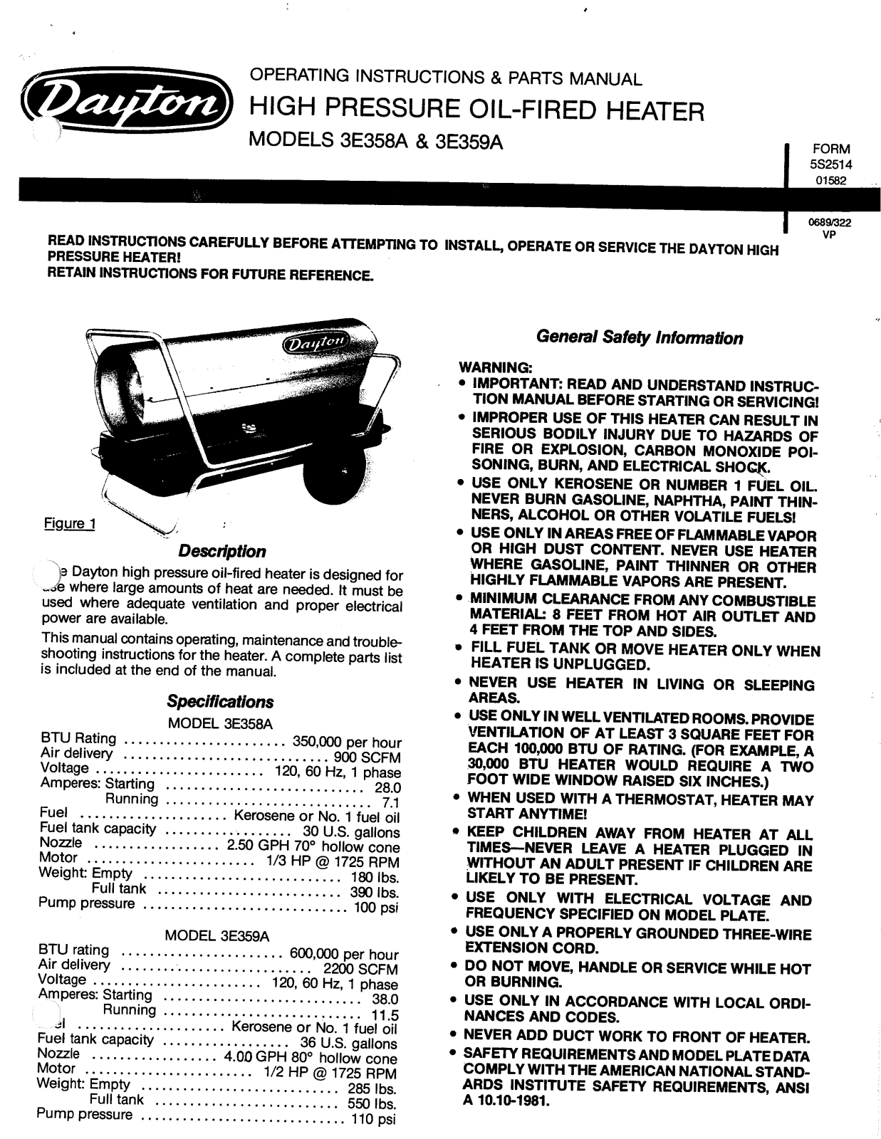 Dayton 3E358A, 3E359A User Manual