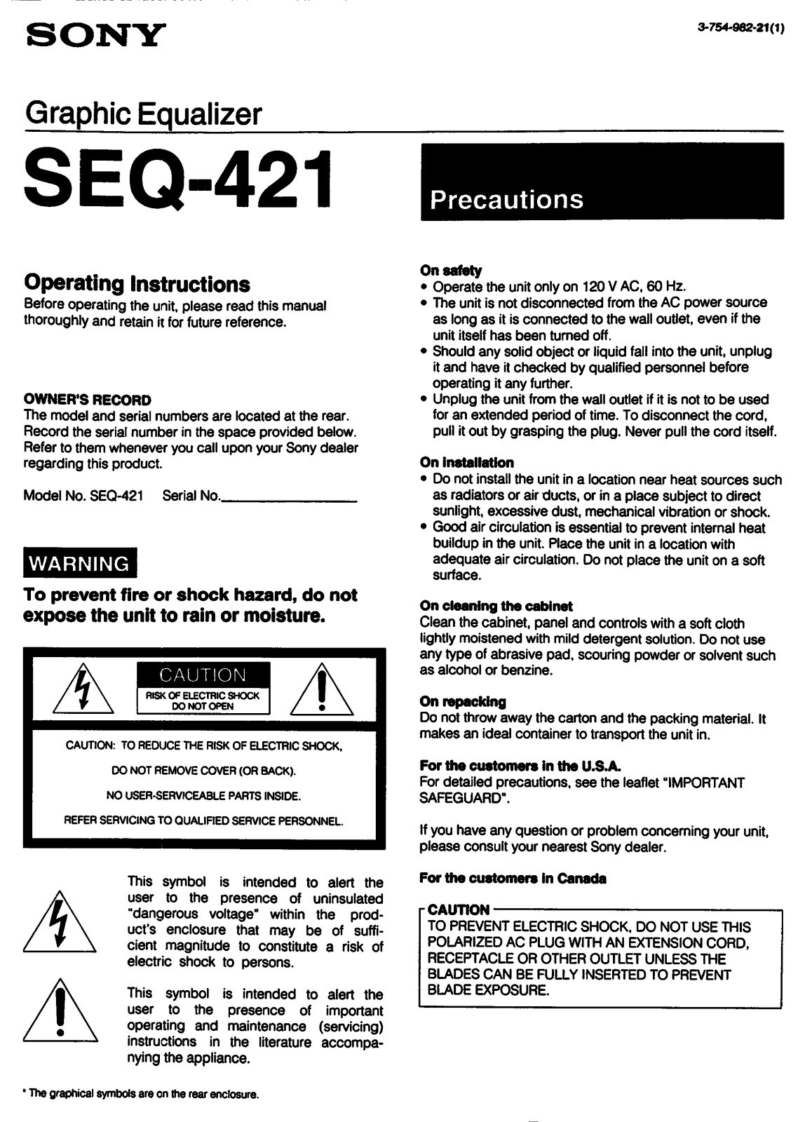 Sony SEQ421 User Manual