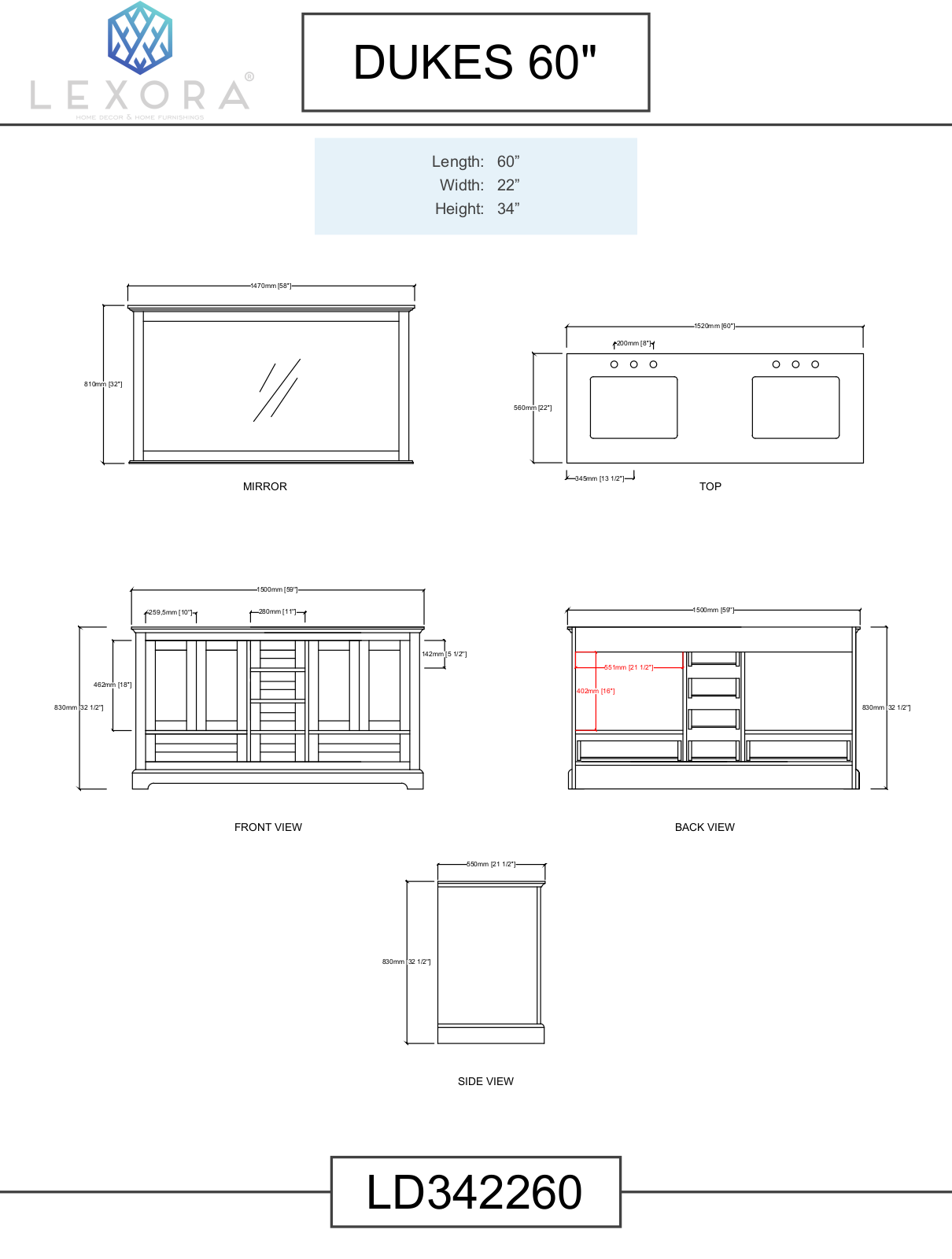 Lexora LD342260DBDSM58, LD342248SE00M46, LD342260DADSM58, LD342260DA00M58, LD342260DADS000 Specifications - ManualMachine.com