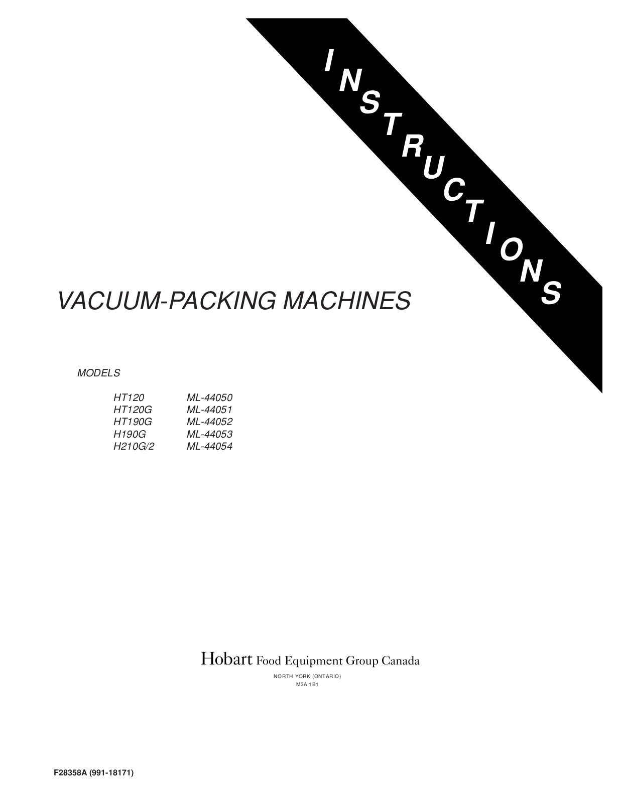 Hobart Food Machines H190G Installation  Manual