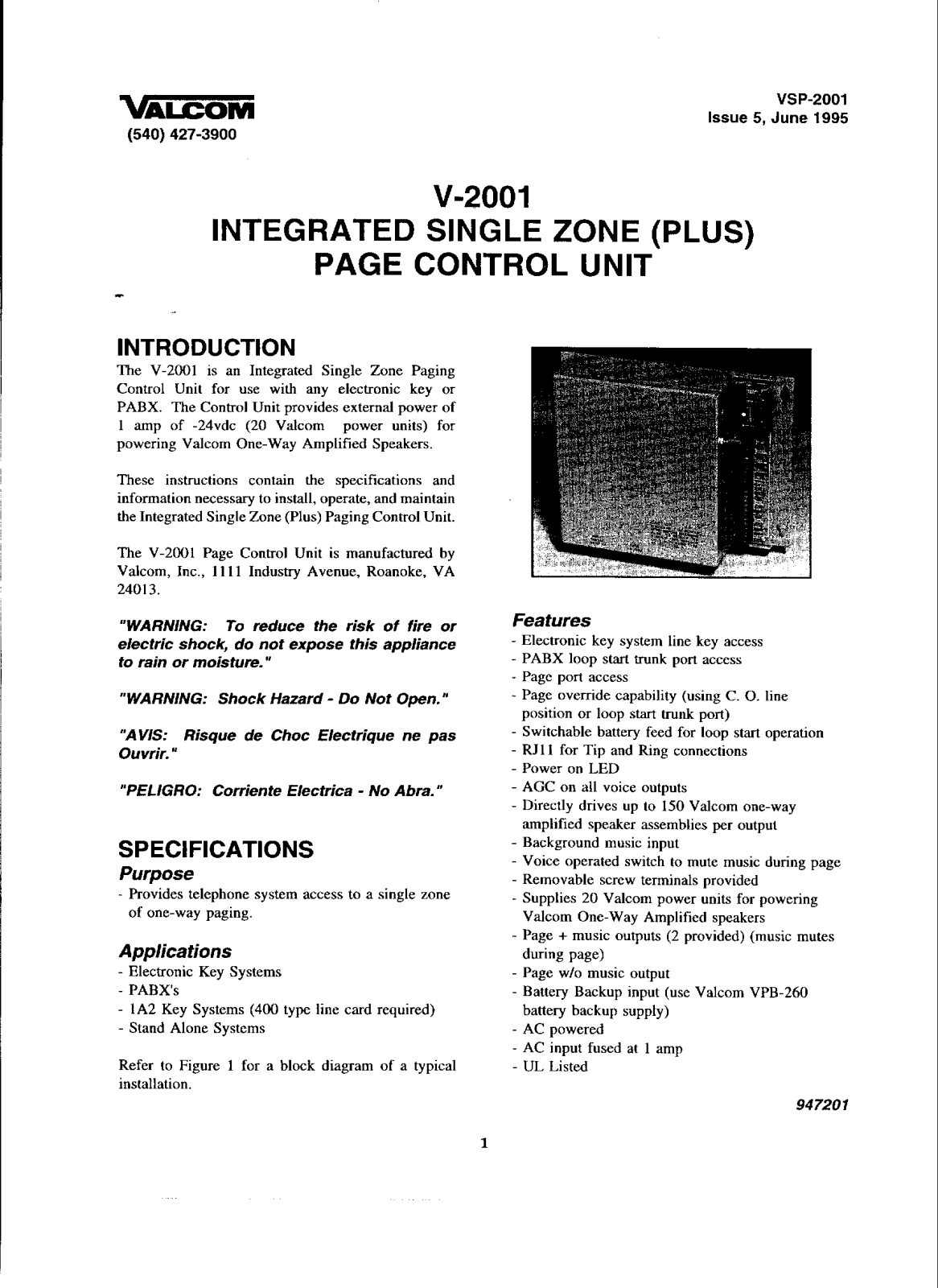 Valcom v-2001 Service Manual