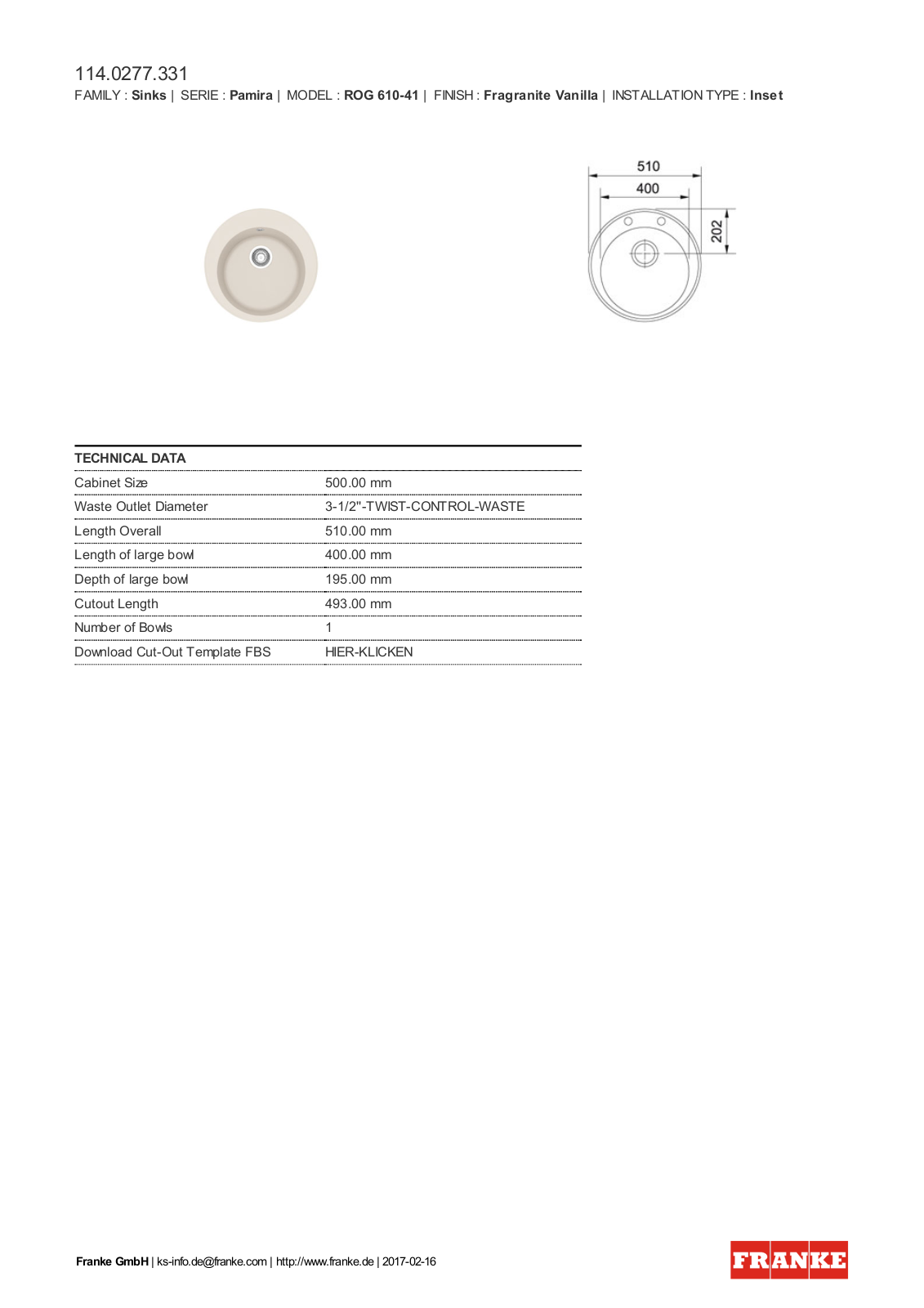 Franke 114.0277.331 Service Manual