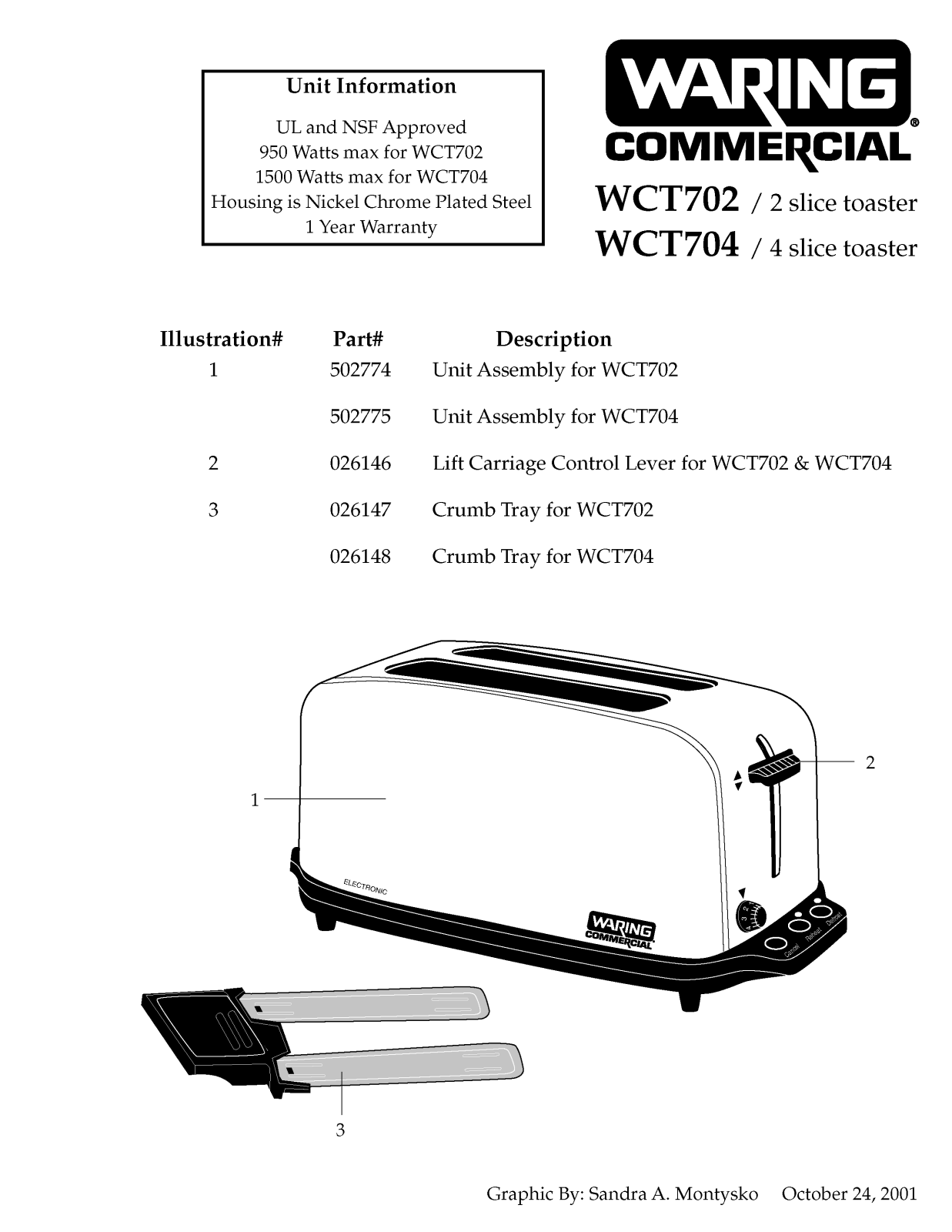 Waring WCT704 Part List