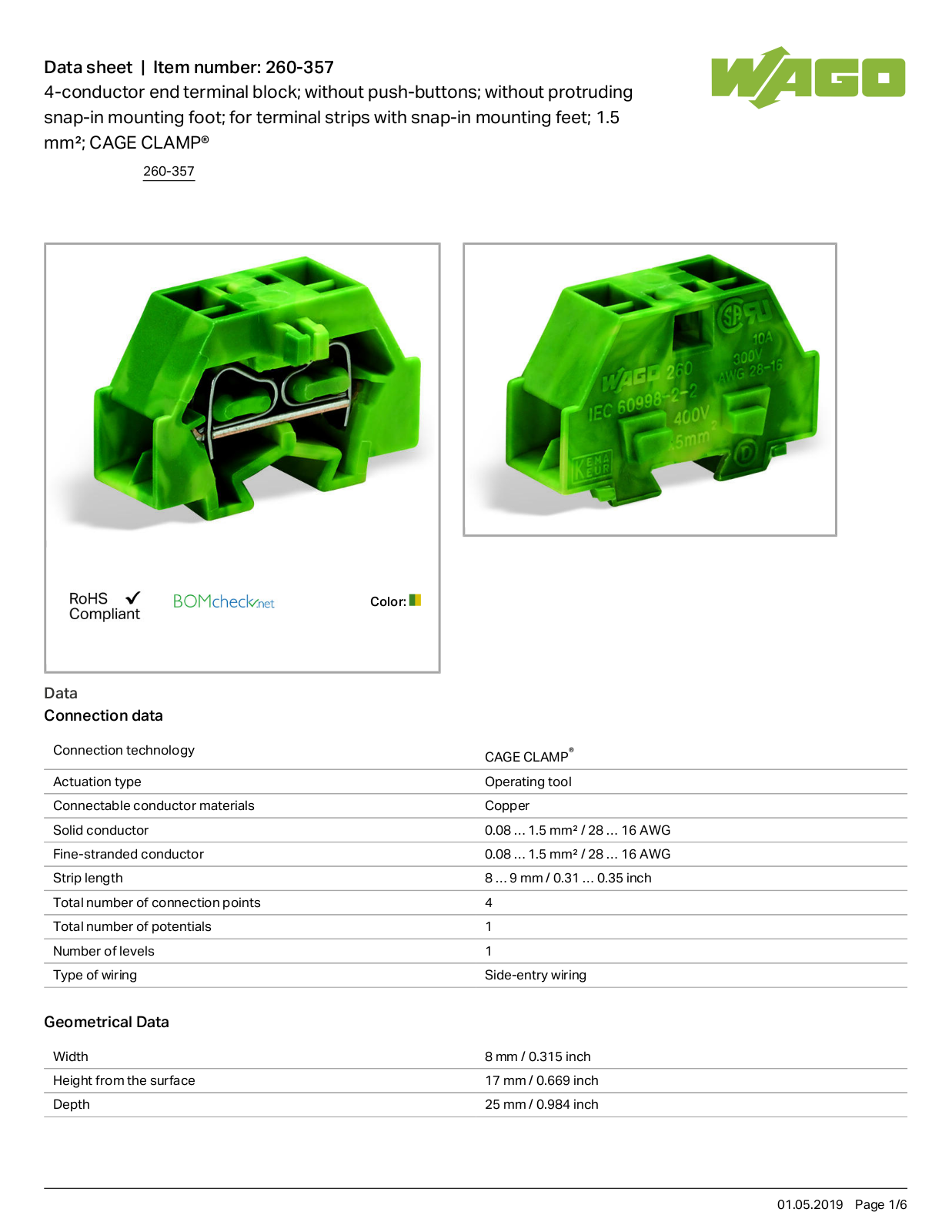 Wago 260-357 Data Sheet