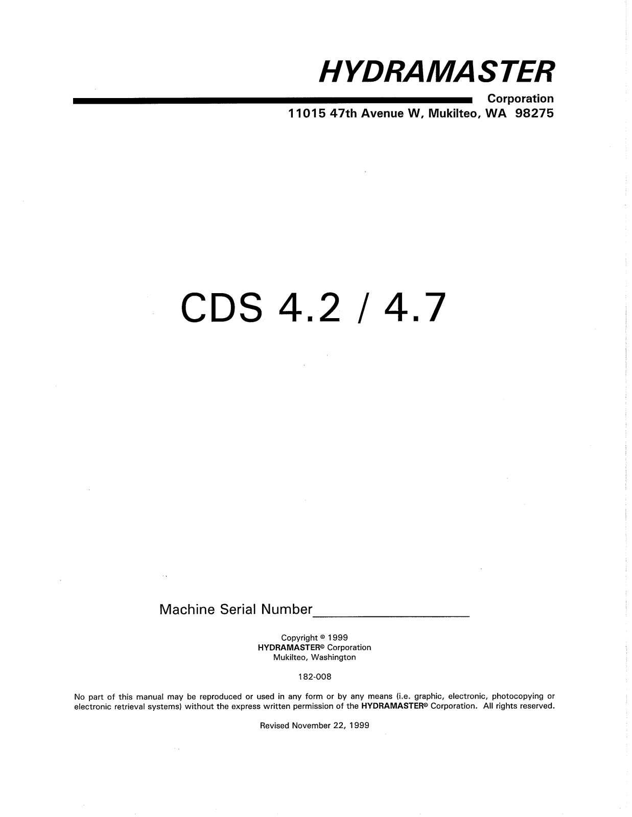 HYDRAMASTER CDS 4.2, CDS 4.7 User Manual