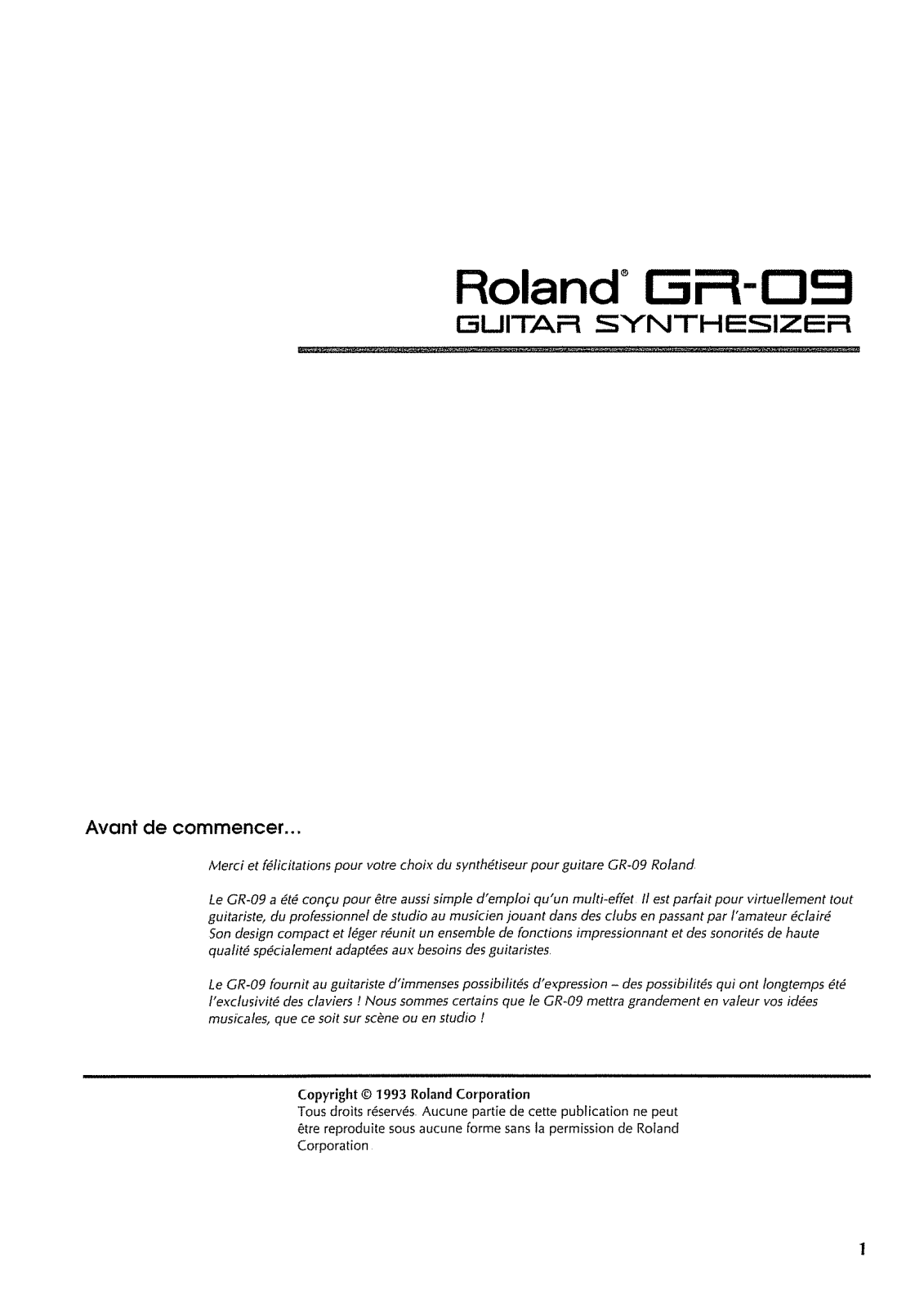 ROLAND GR-09 User Manual