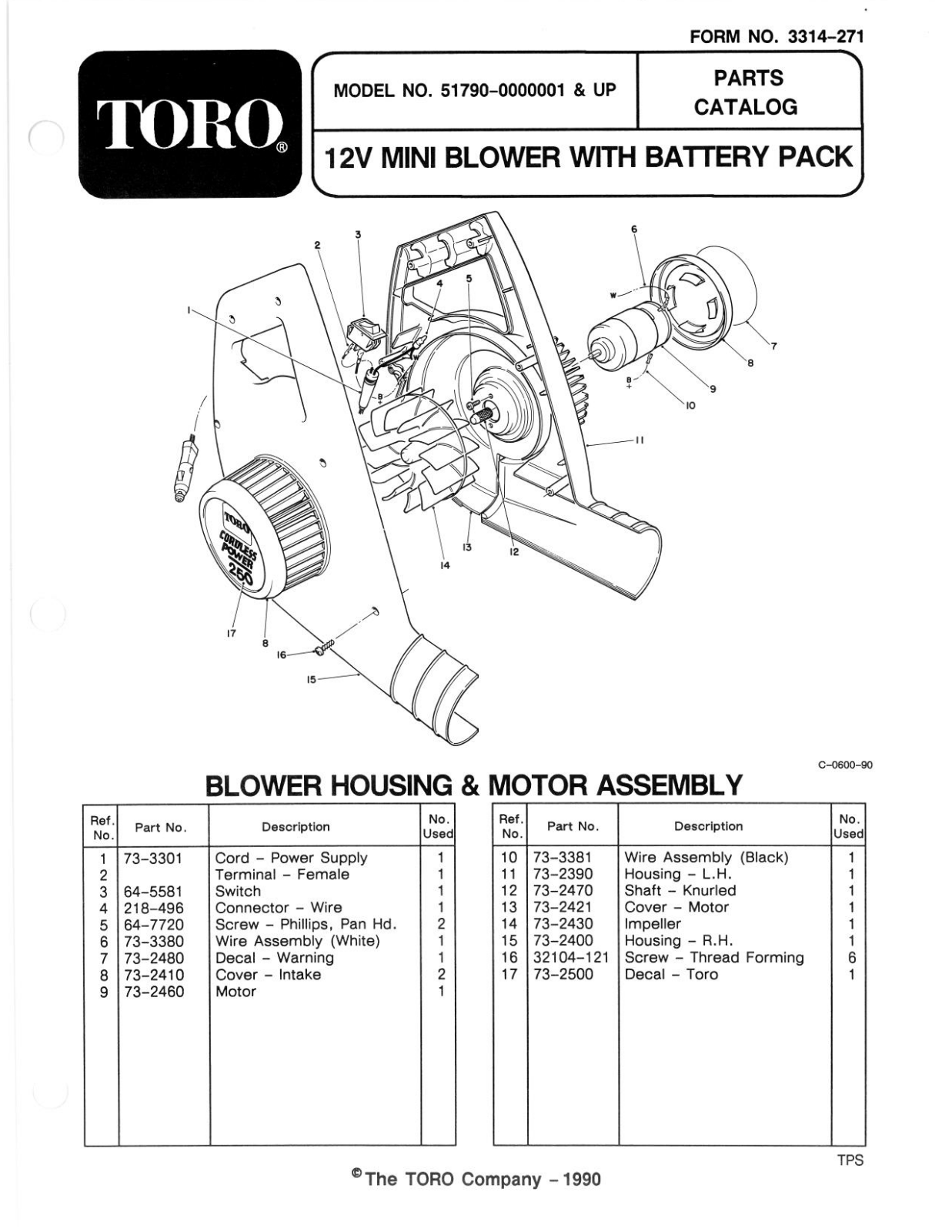 Toro 51790 Parts Catalogue