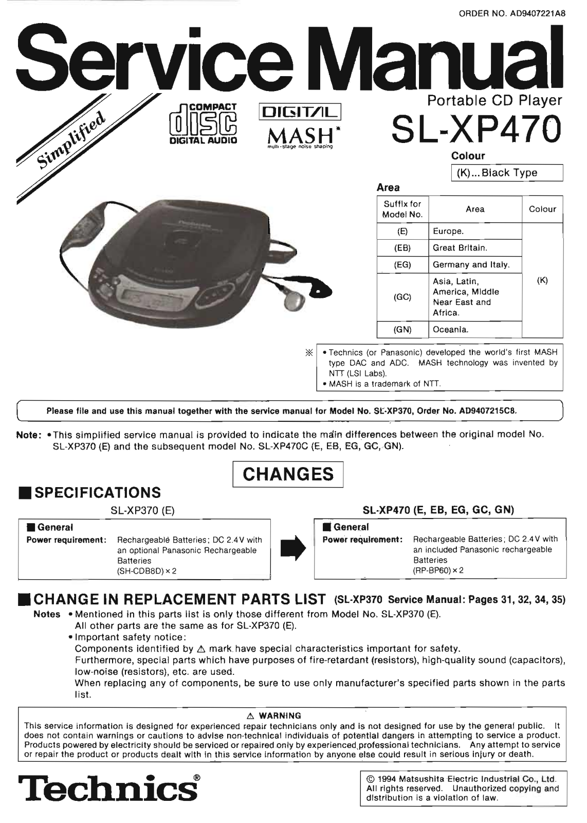 Technics SL-XP-470 Service Manual