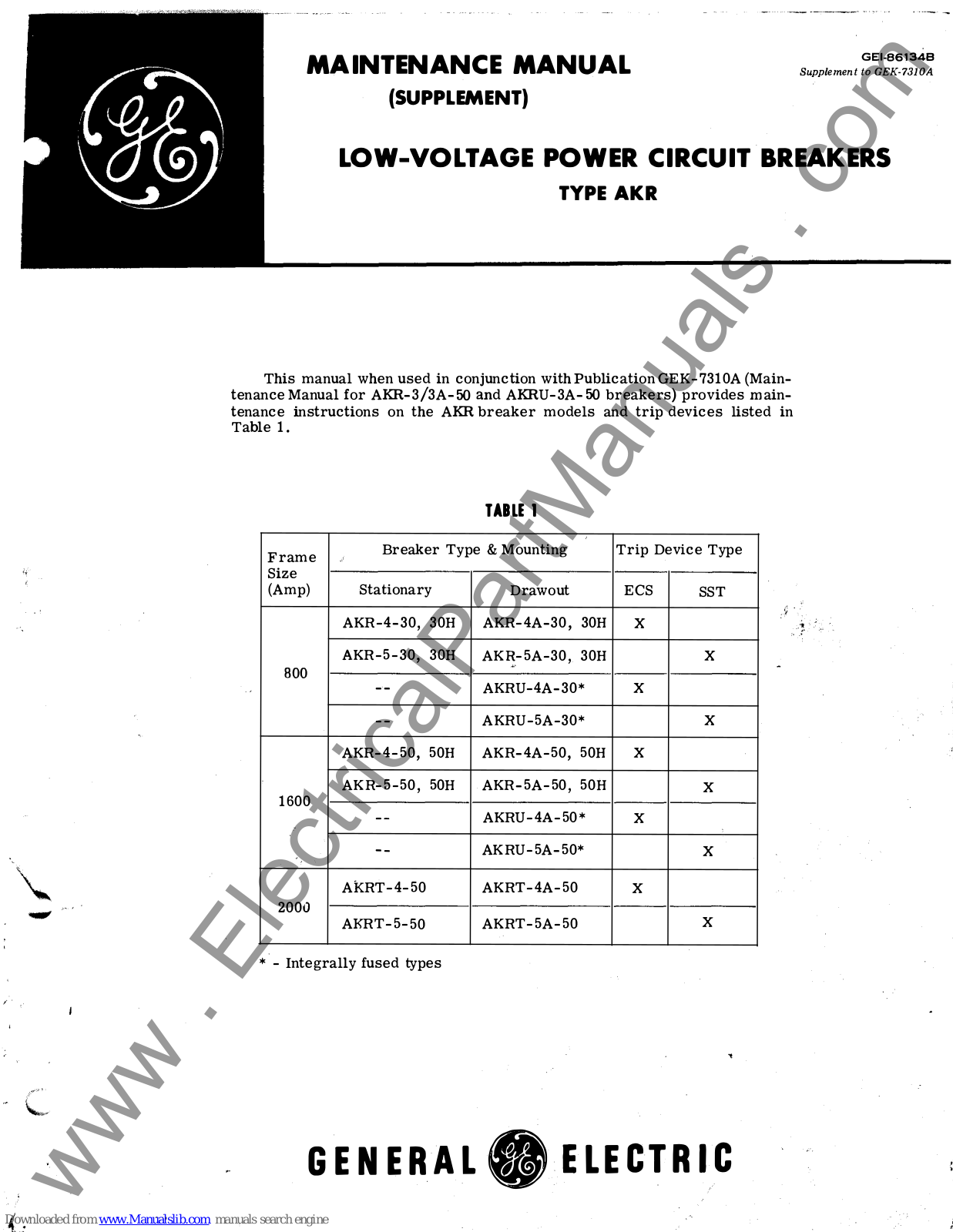 GE AKR-4-50H, AKR-4-30H, AKR-5-50, AKR-5-50H, AKRT-4-50 Maintenance Manual Supplement