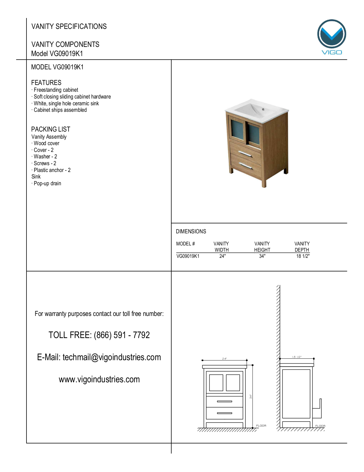 Vigo VG09019K1 User Manual