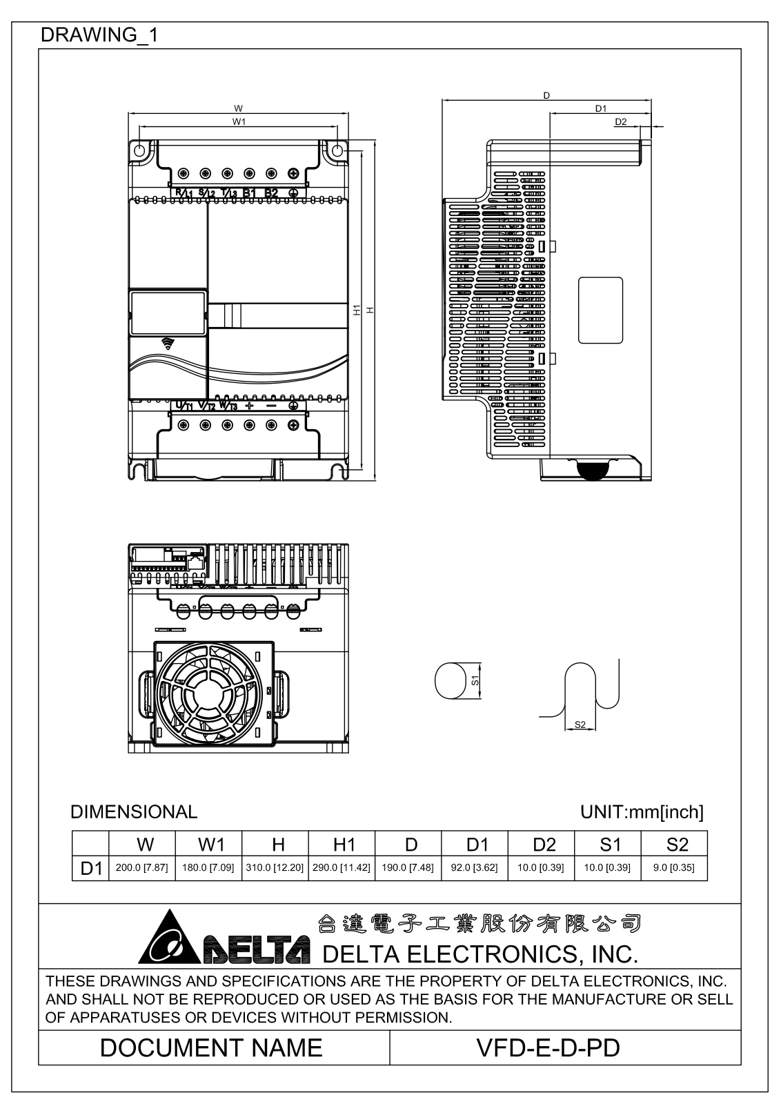 Delta Products VFD-E-D-PD Dimensional Sheet