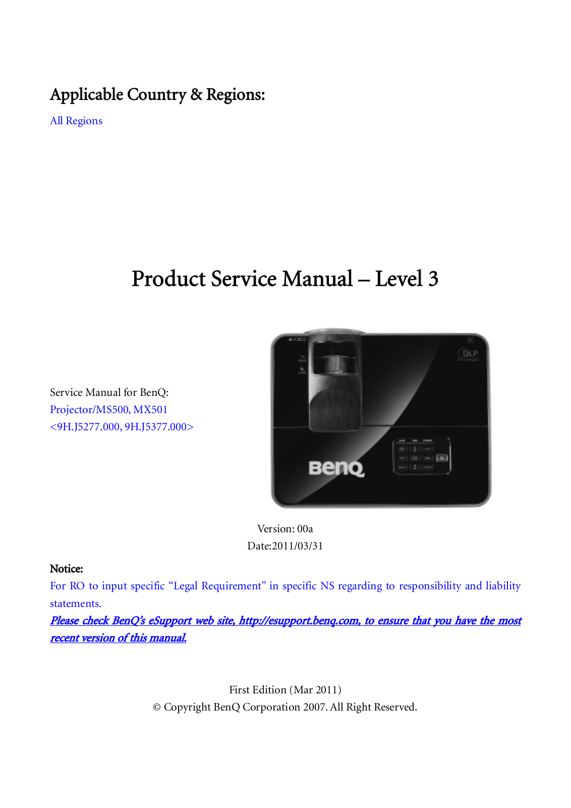 Benq MS500, MX501 Schematic