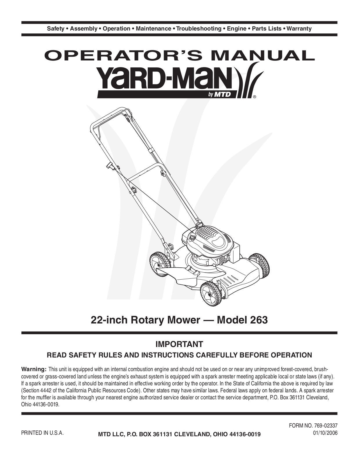 Yard-Man 263 User Manual