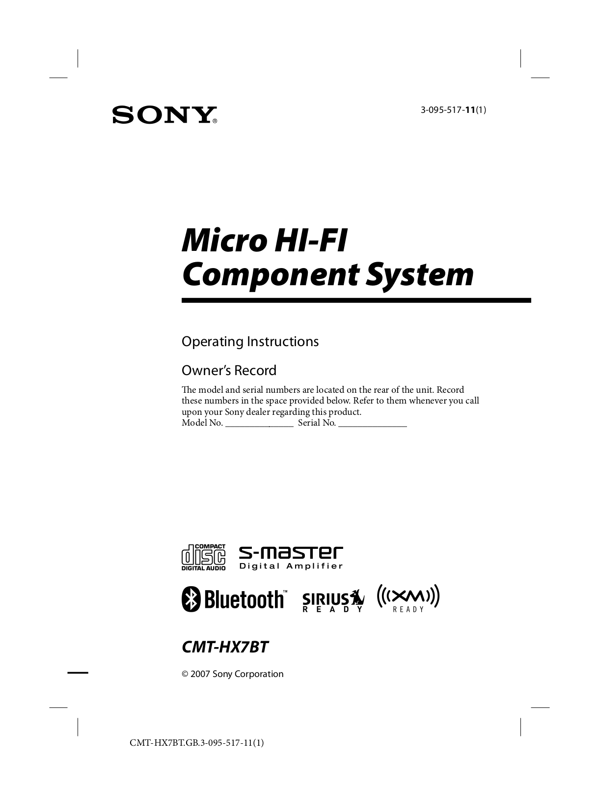 Sony HCDHX7 User Manual