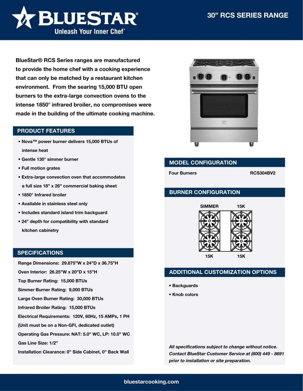 BlueStar RCS304BV2 Specs - ManualMachine.com