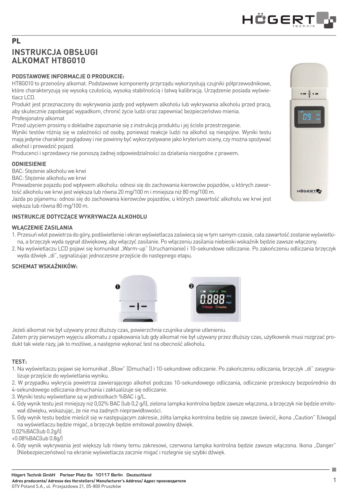 Hoegert HT8G010 User guide - ManualMachine.com