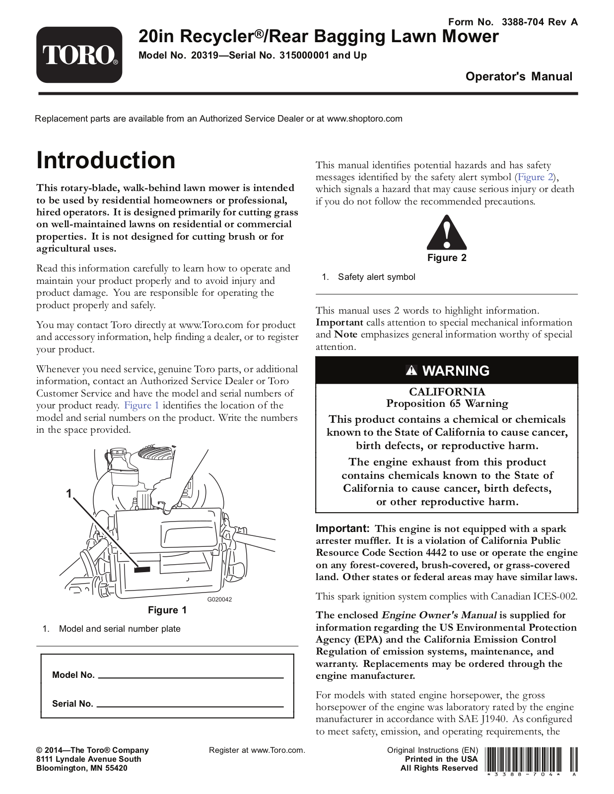 Toro 20319 Operator's Manual