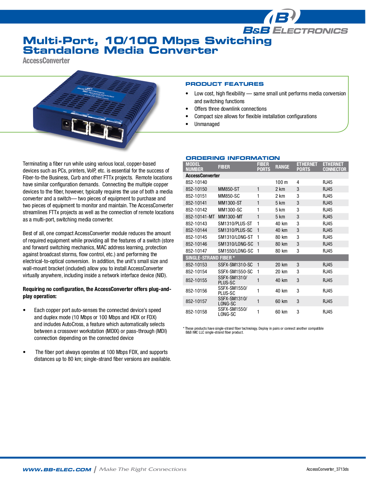 B&B Electronics 852-10140-58 Datasheet