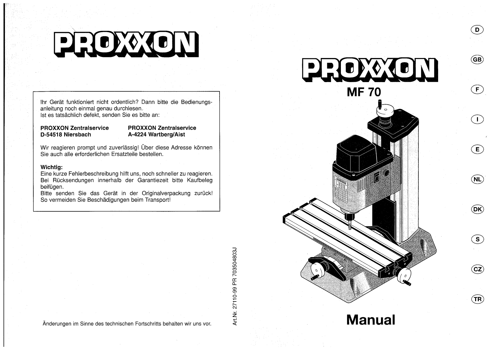 Proxxon MF 70 User guide