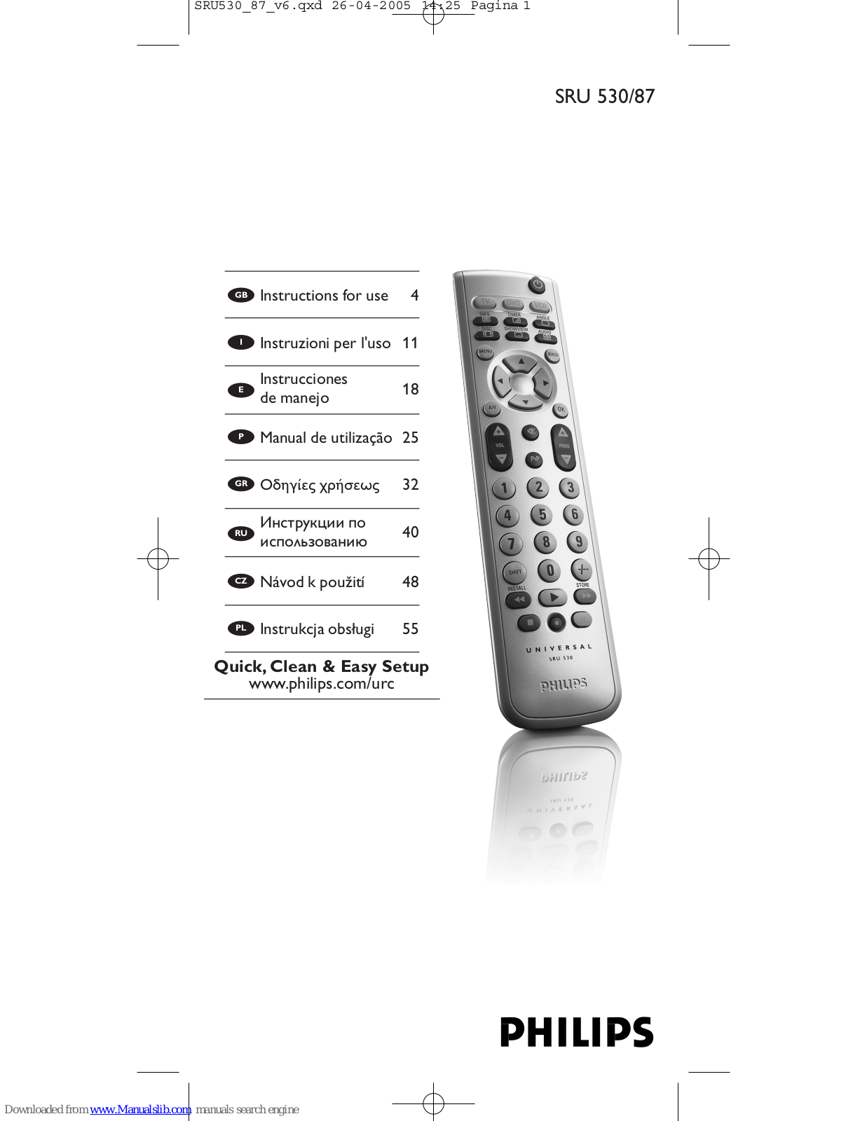 Philips SRU 530/87, SRU 530 Instructions For Use Manual