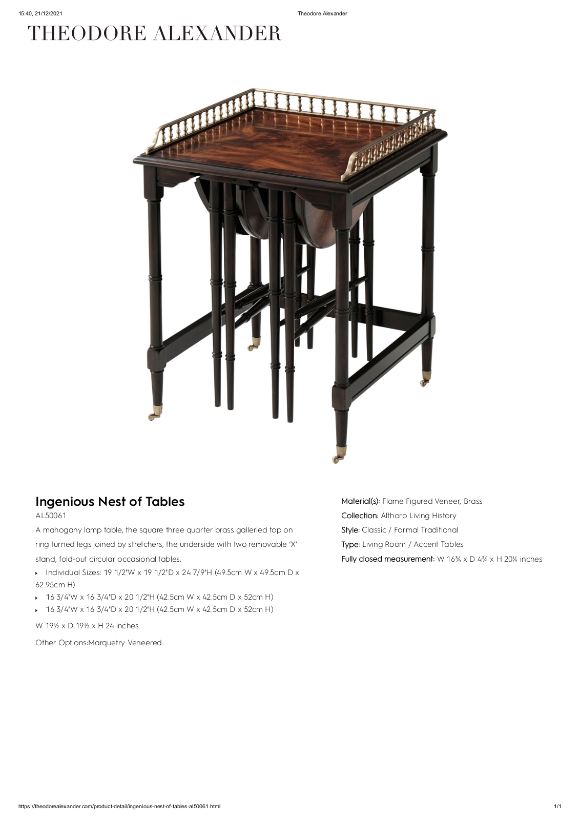 Theodore Alexander FPLJ1479 Specifications - ManualMachine.com