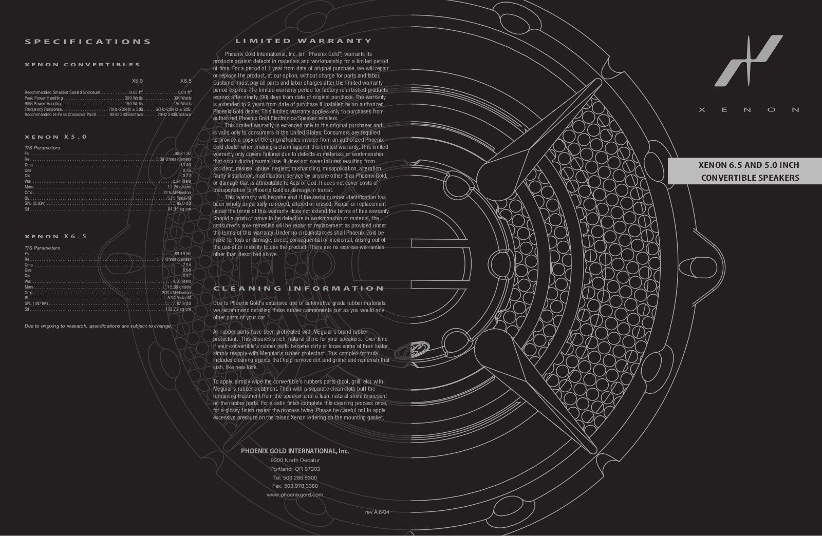 Phoenix Gold XENON 6.5, XENON5.0 User Manual