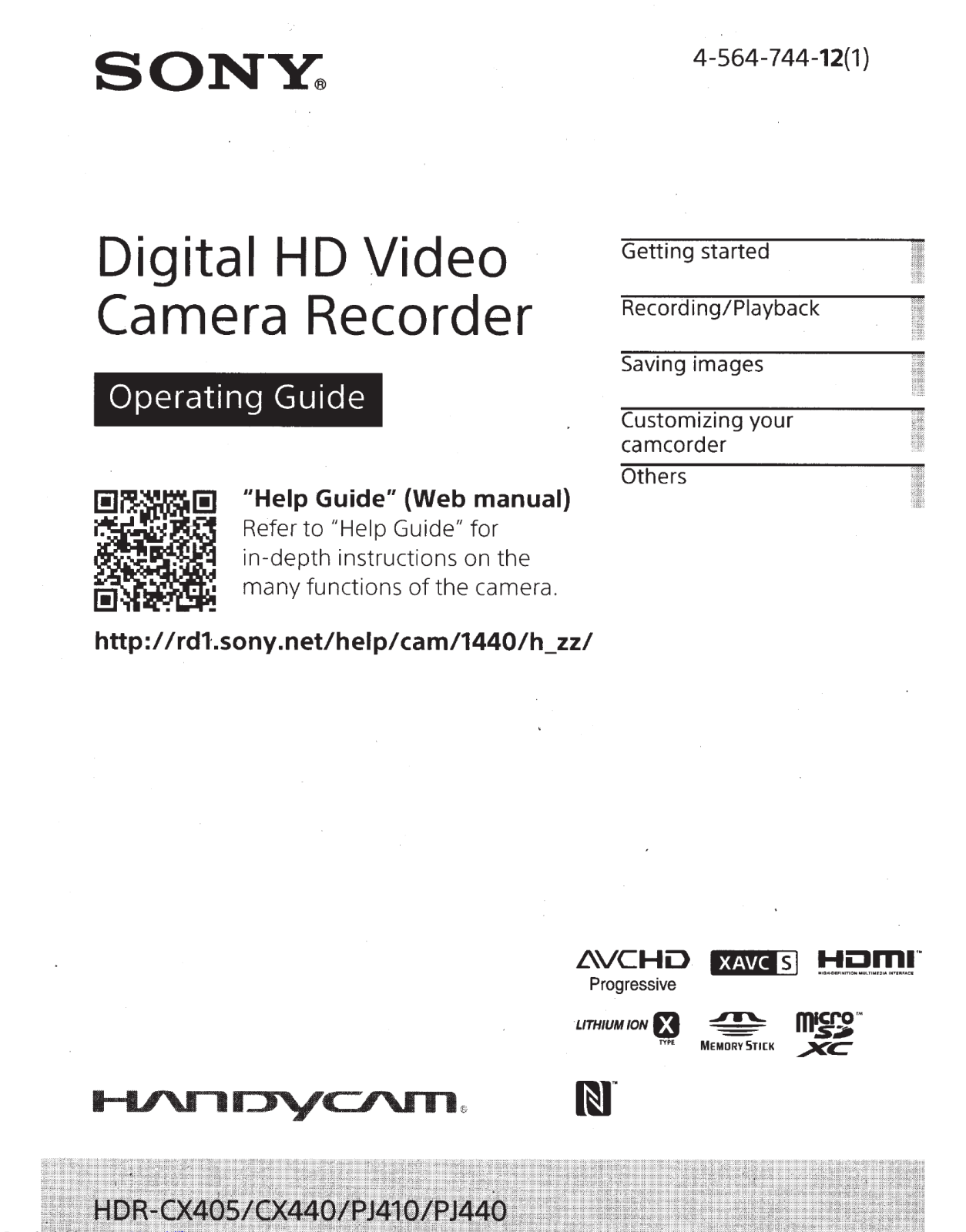 Sony HDR-CX405 Operating Manual