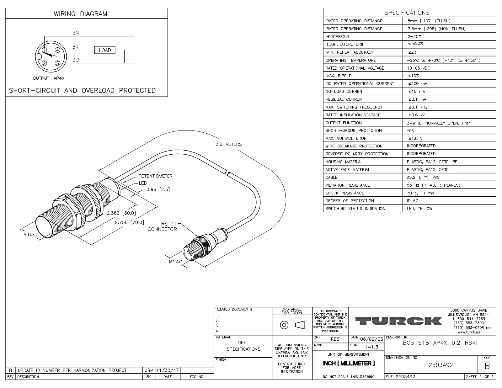 Turck BC5-S18-AP4X-0.2-RS4T Data Sheet