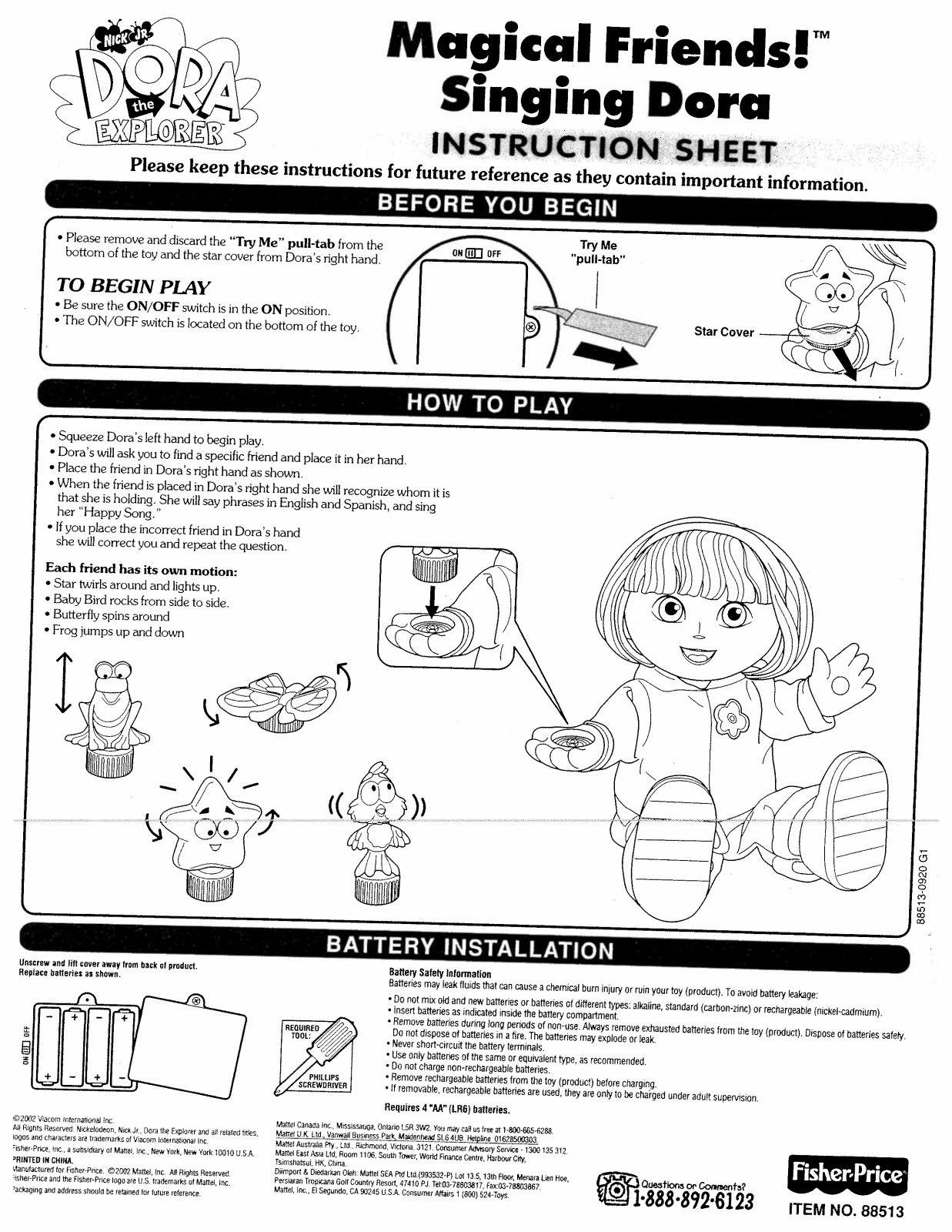 Fisher-Price 88513 Instruction Sheet