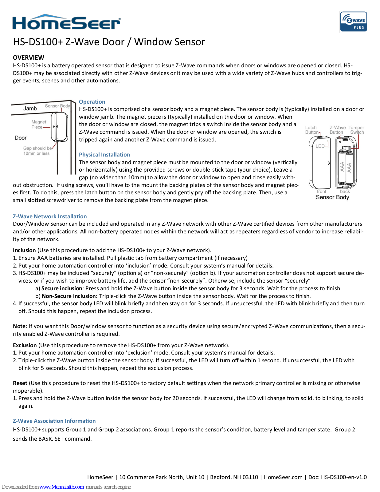 HomeSeer HS-DS100PLUS User Manual